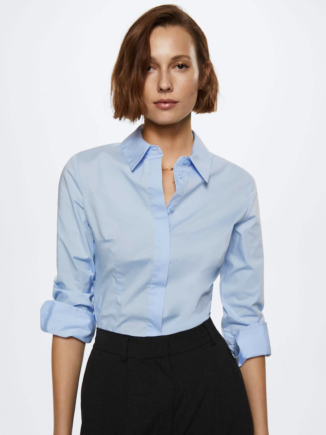 

MANGO Women Blue Sustainable Solid Formal Shirt