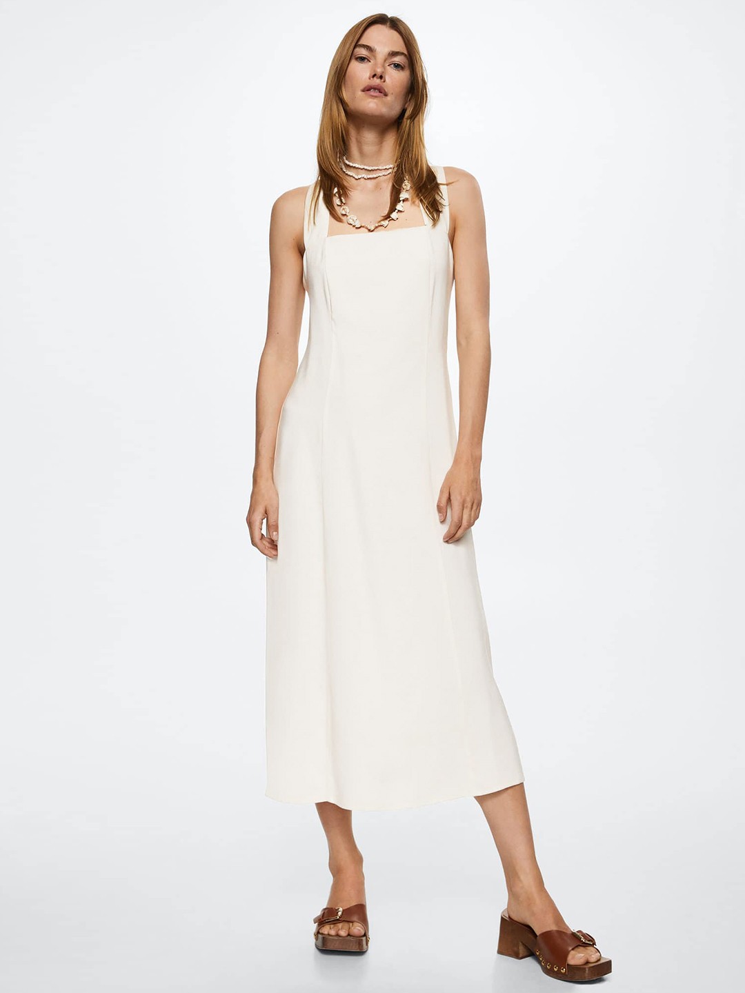 

MANGO Women Off White Sustainable Solid A-Line Midi Dress