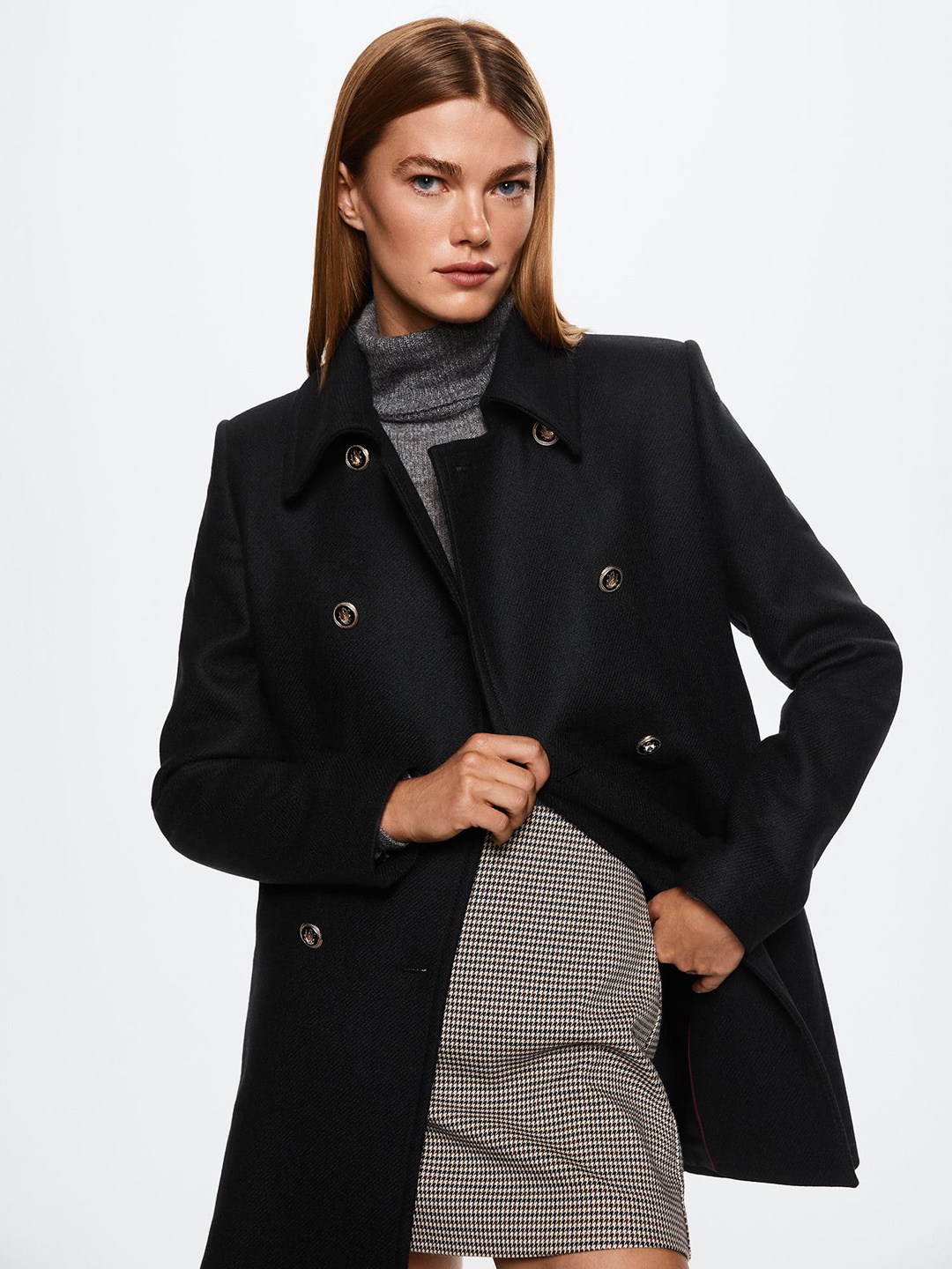 

MANGO Women Black Solid Longline Overcoat