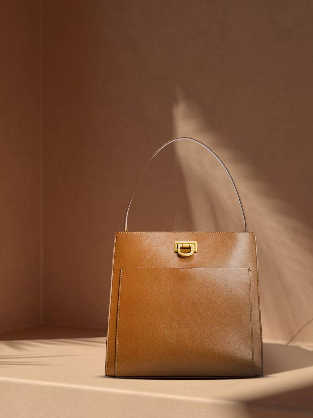 

MANGO Tan Brown Solid Structured Handheld Bag