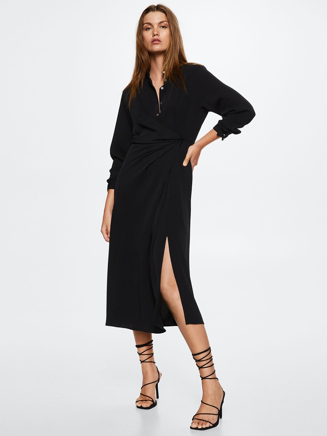 

MANGO Black A-Line Midi Dress