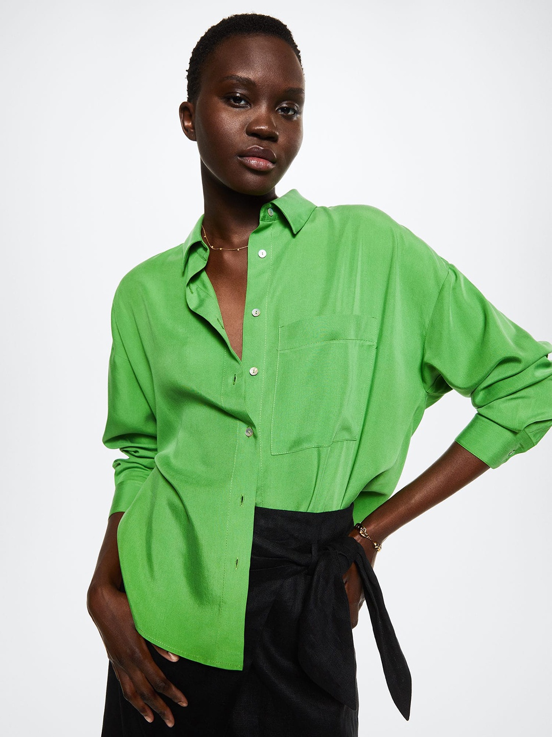 

MANGO Women Green Casual Oversized Sustainable Shirt