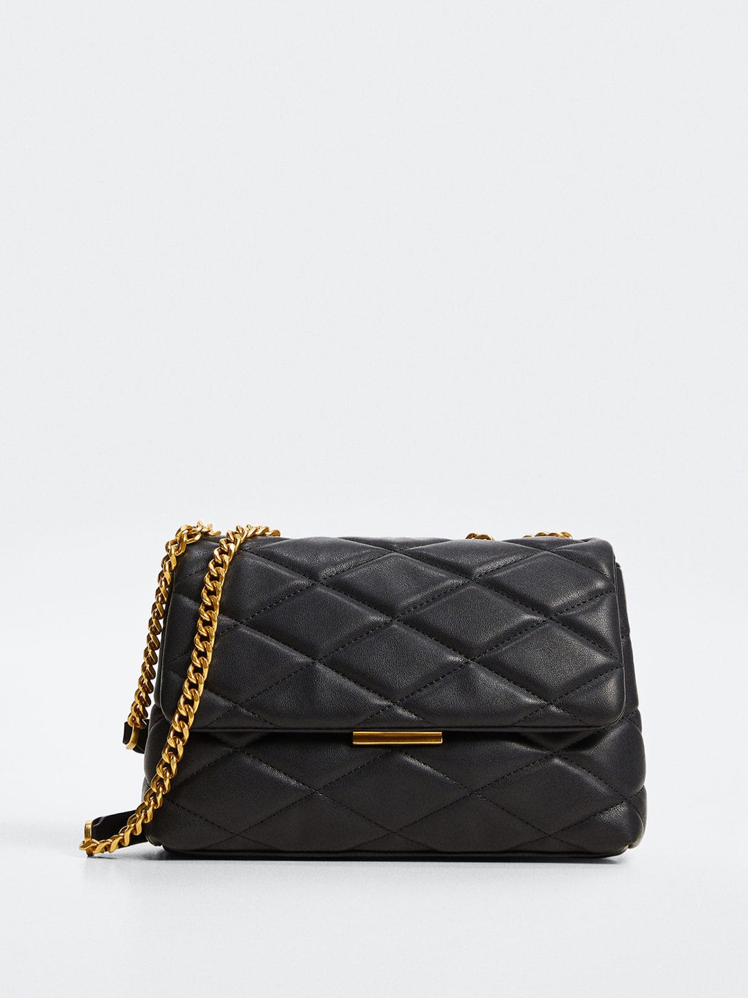 

MANGO Black Quilted Structured Shoulder Bag