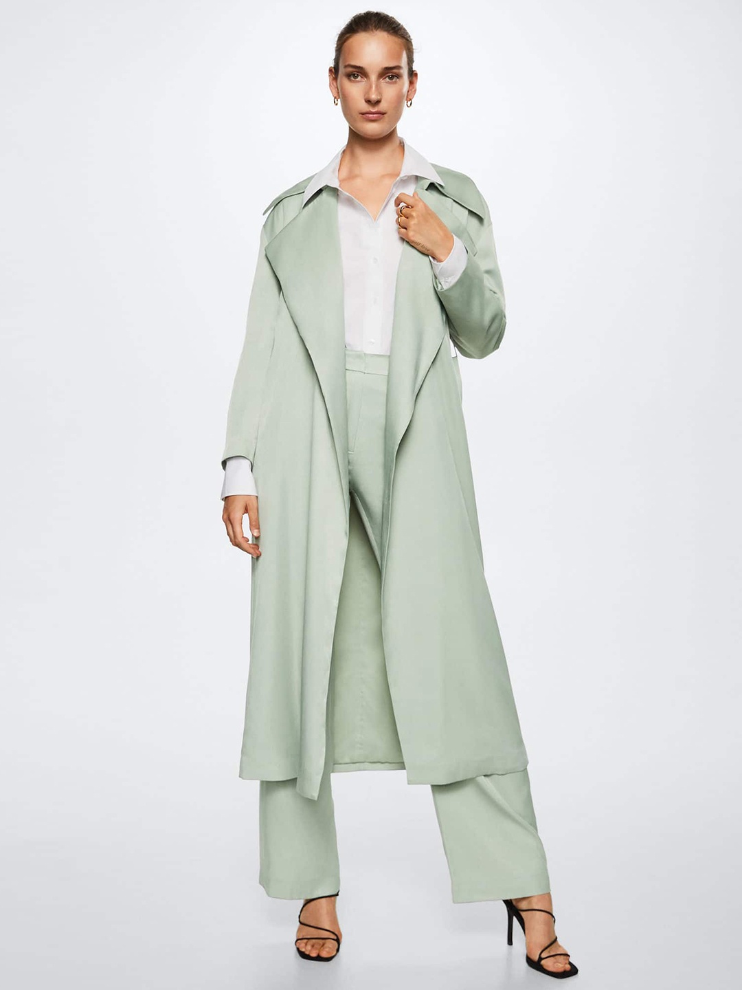 

MANGO Women Green Solid Longline Overcoat