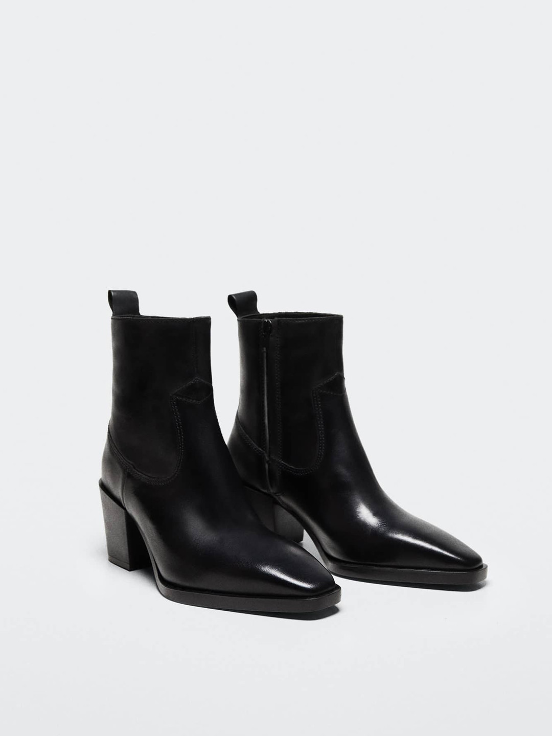 

MANGO Black Solid Mid-Top Block Heel Boots with Glossy Finish