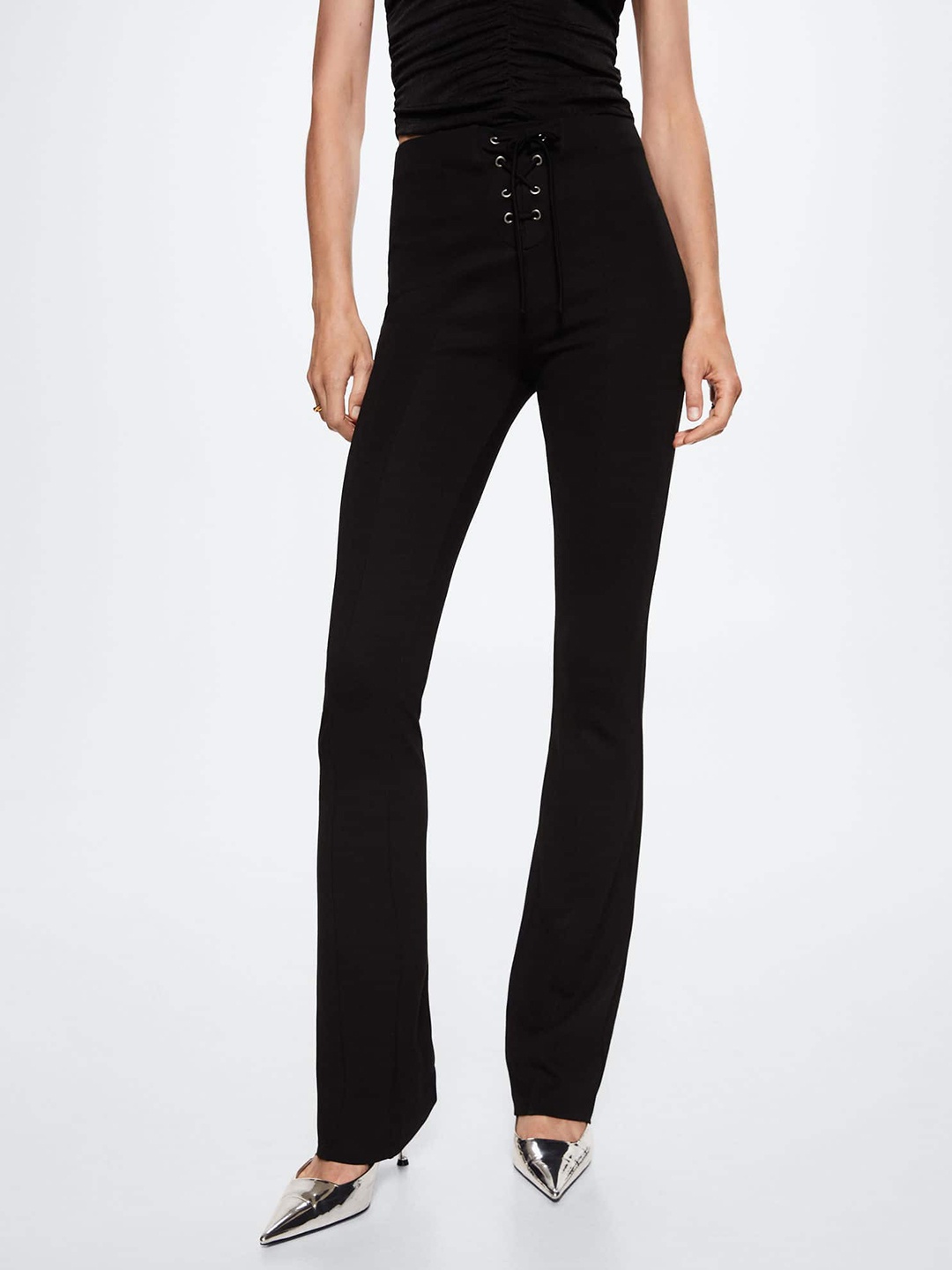 

MANGO Women Black Sustainable High-Rise Flared Trousers