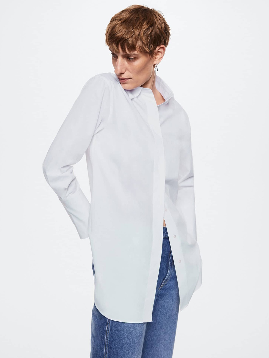 

MANGO Women Off-White Casual Sustainable Cotton Shirt
