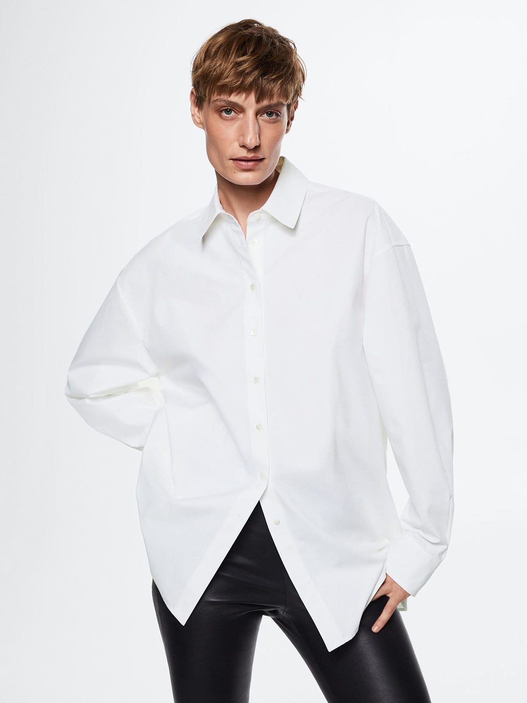 

MANGO Women White Pure Cotton Solid Oversized Casual Shirt