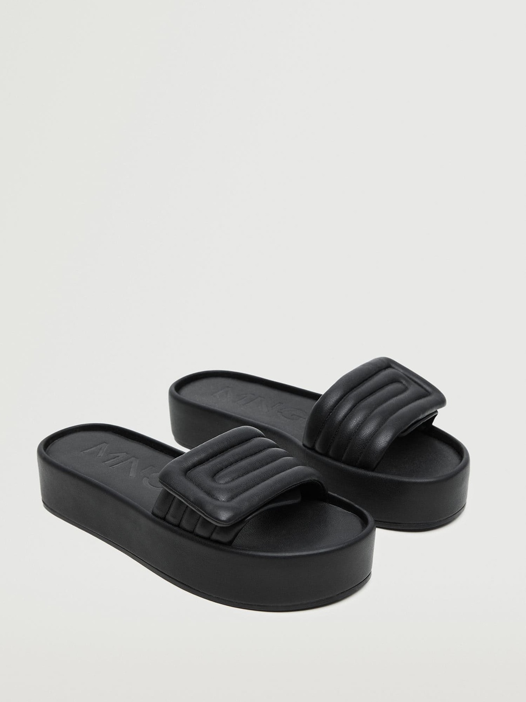 

MANGO Black Striped Embossed Flatforms