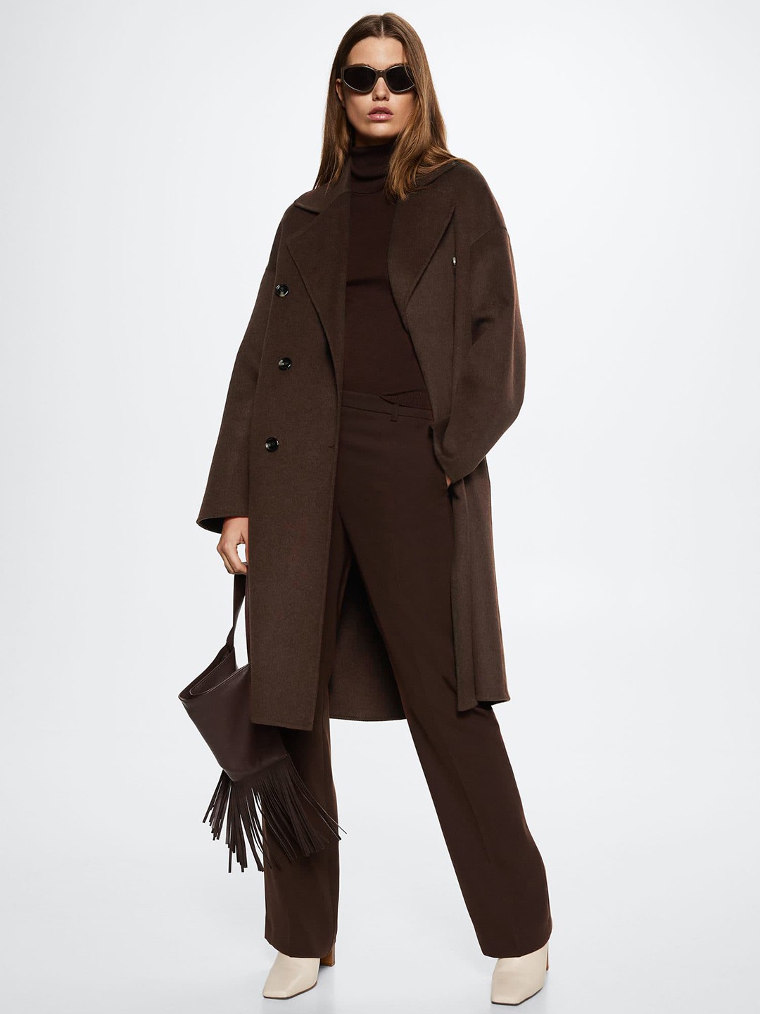 

MANGO Women Coffee Brown Solid Oversized Longline Overcoat