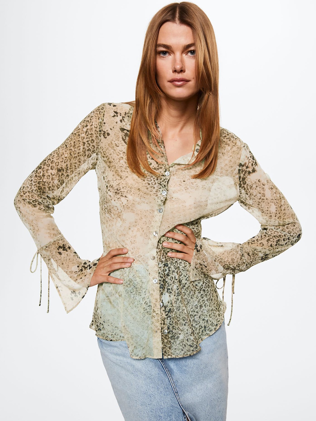 

MANGO Women Green Animal Printed Casual Sustainable Shirt