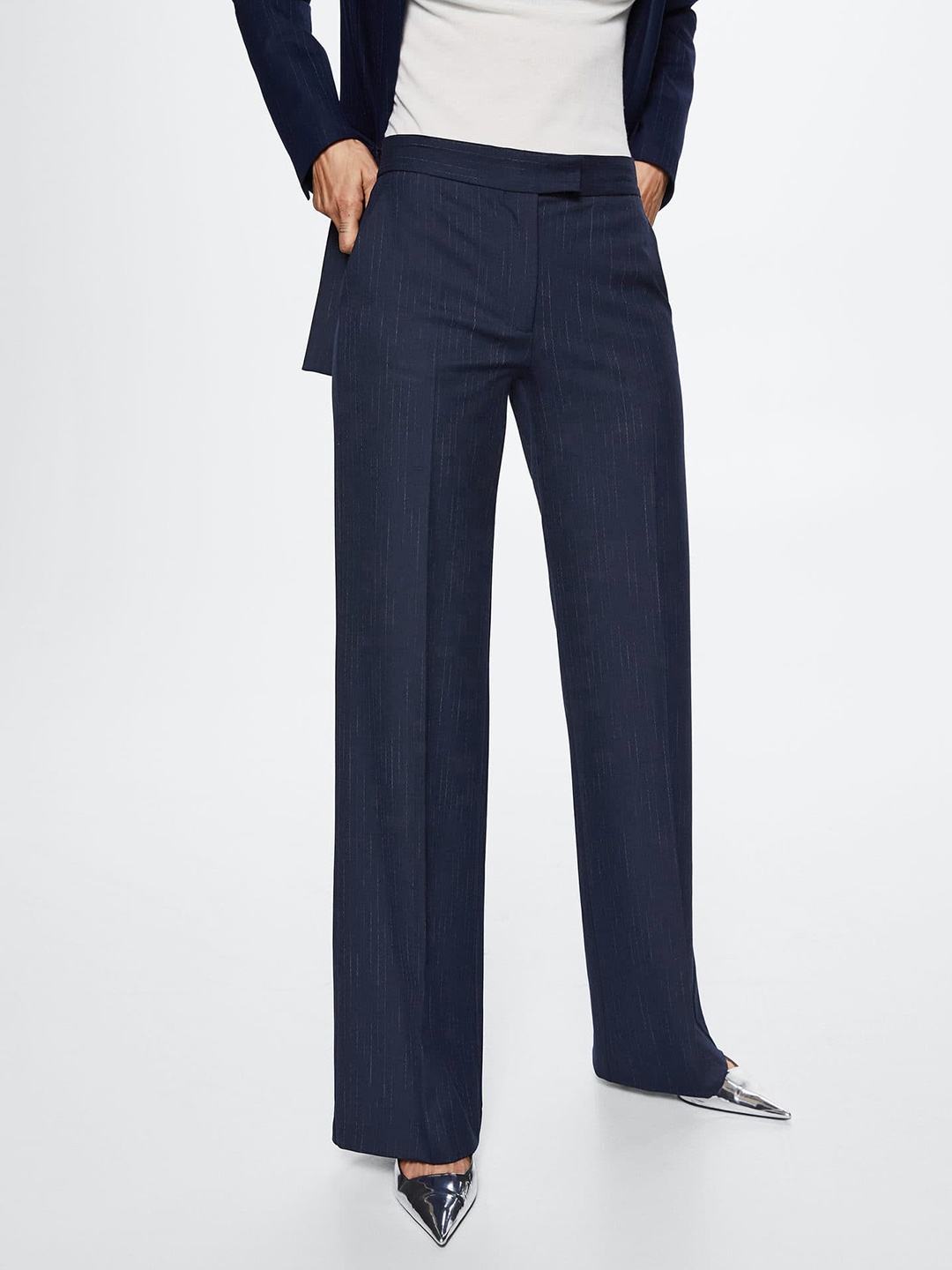 

MANGO Women Navy Blue Trousers