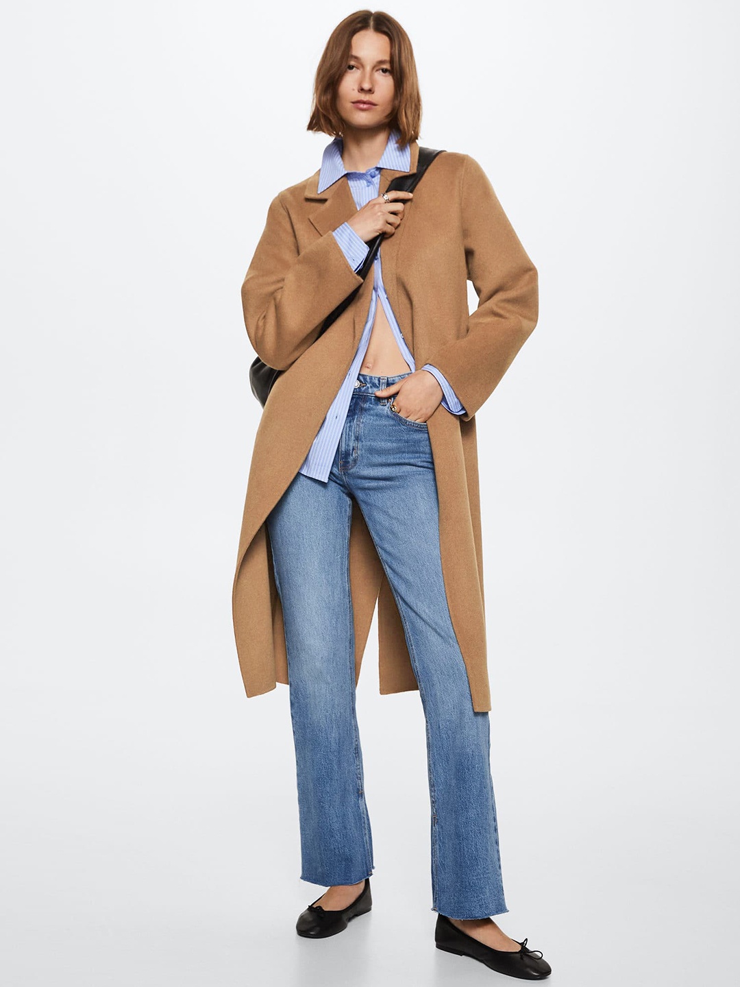 

MANGO Women Brown Solid Longline Overcoat