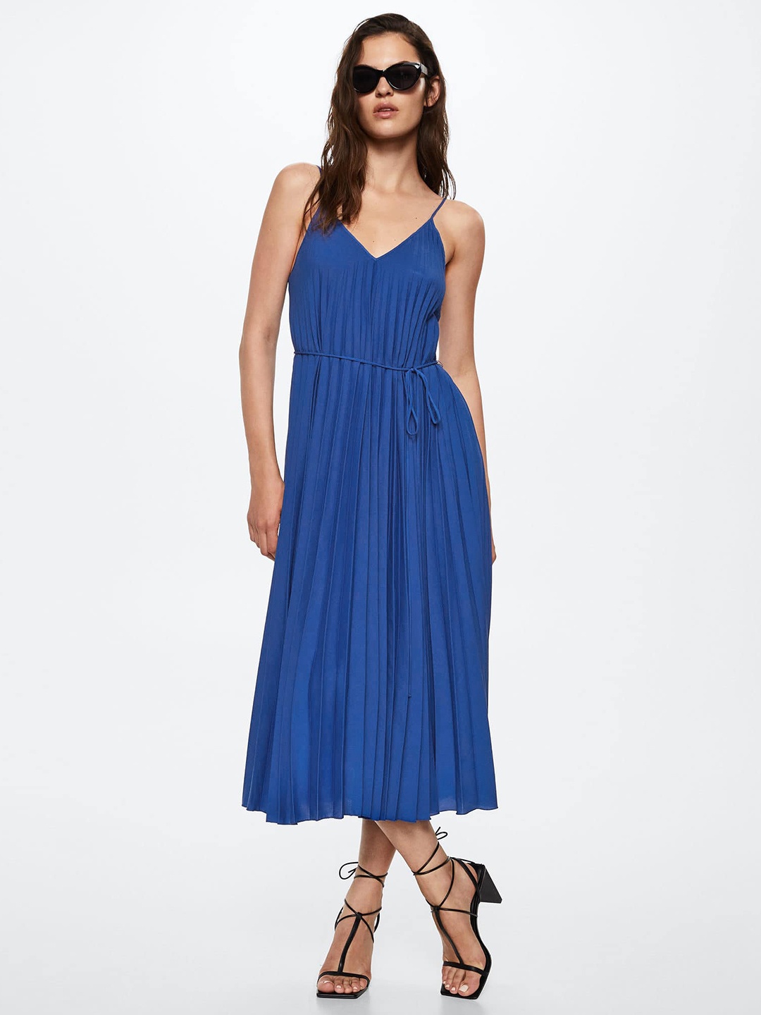 

MANGO Blue A-Line Midi Dress