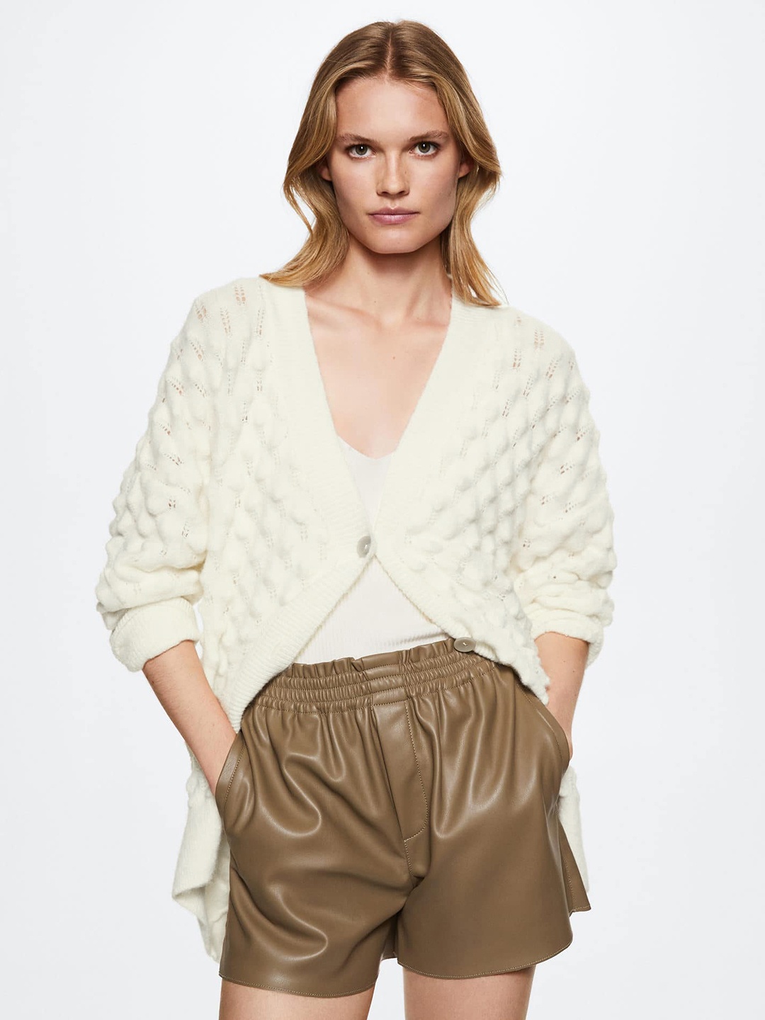 

MANGO Women Off White Sustainable Oversized Open Knit Cardigan