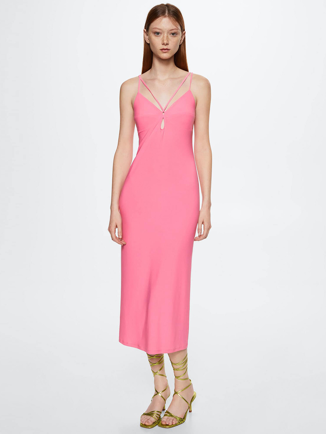 

MANGO Pink Solid Sheath Midi Dress