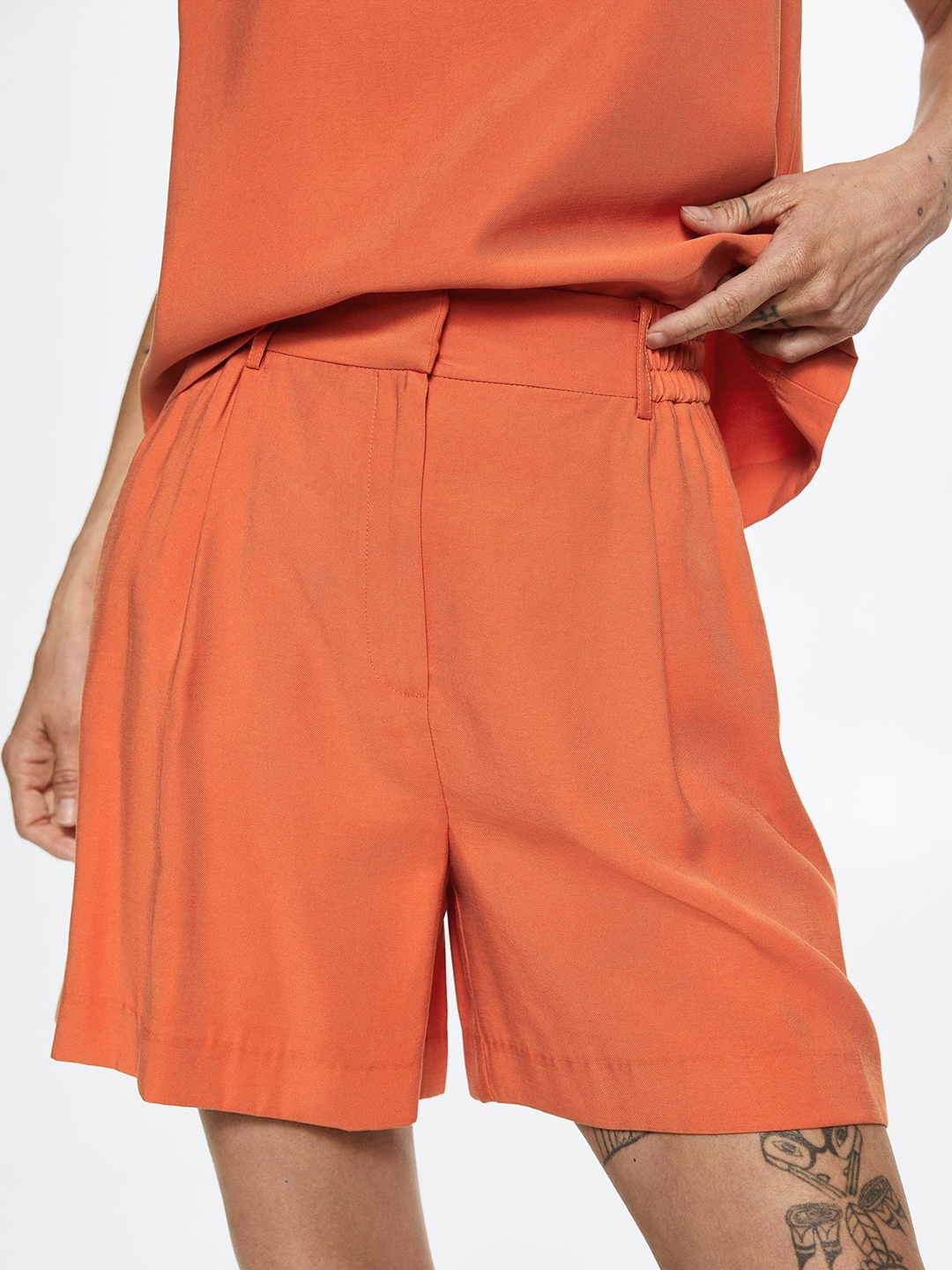 

MANGO Women Orange Sustainable Pleated Shorts