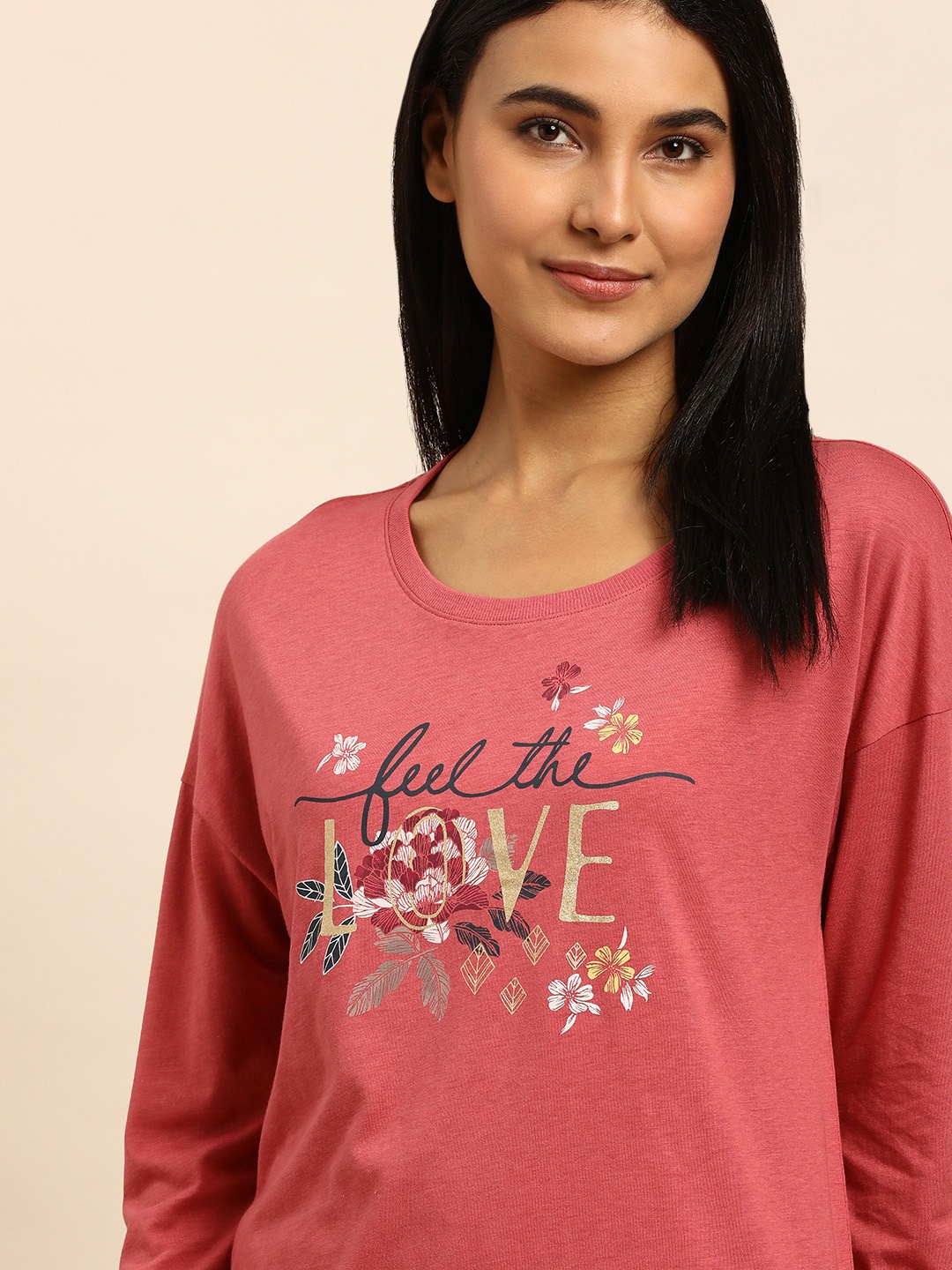 

Triumph Lounge Me 10 X Women Floral Long Sleeve Organic Cotton Night suit, Pink