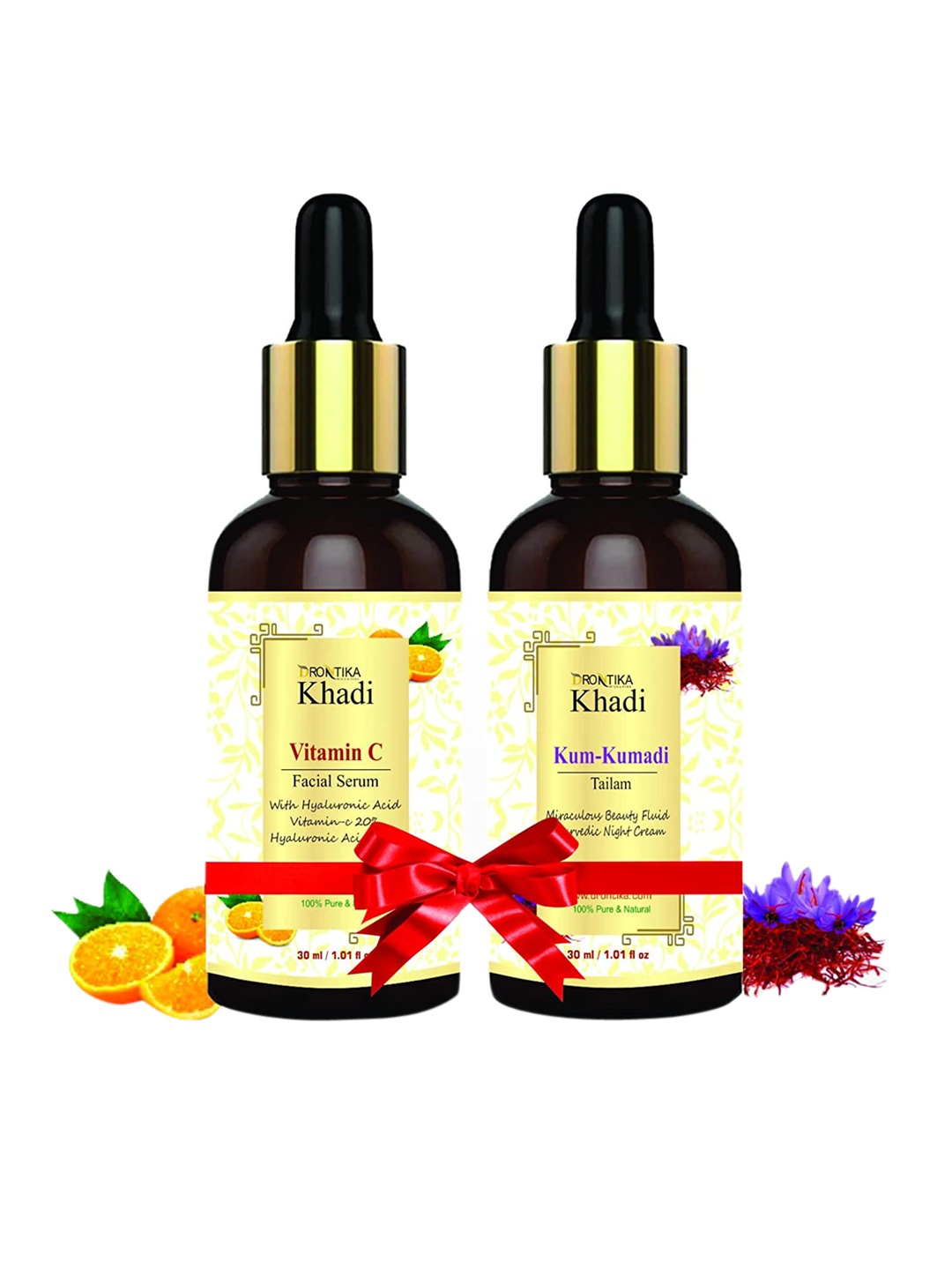 

DRONTIKA Set Of Pure & Natural Kumkumadi Face Oil & Vitamin C Face Serum - 30ml Each, Gold