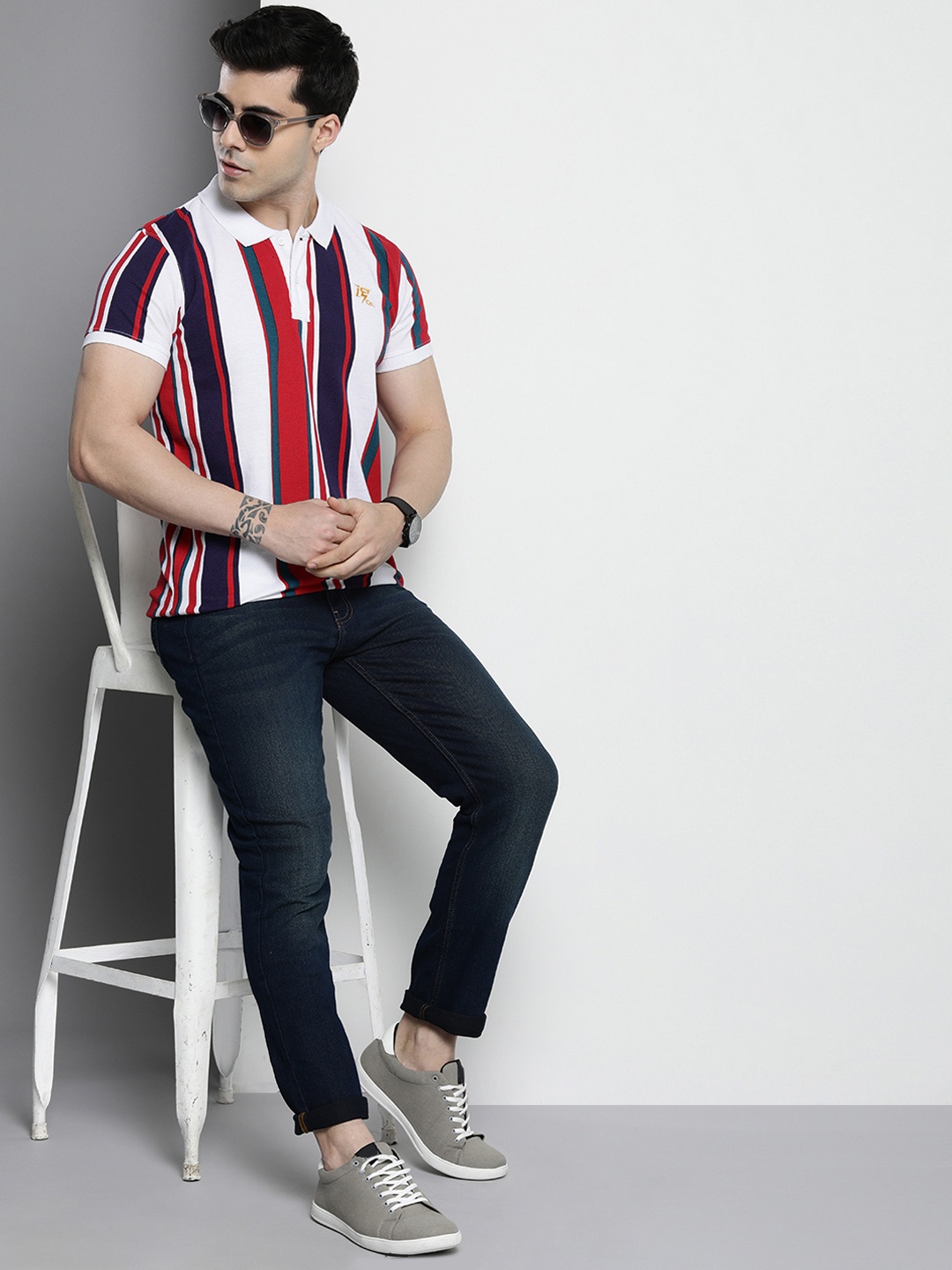 

The Indian Garage Co Striped Polo Collar T-shirt, White