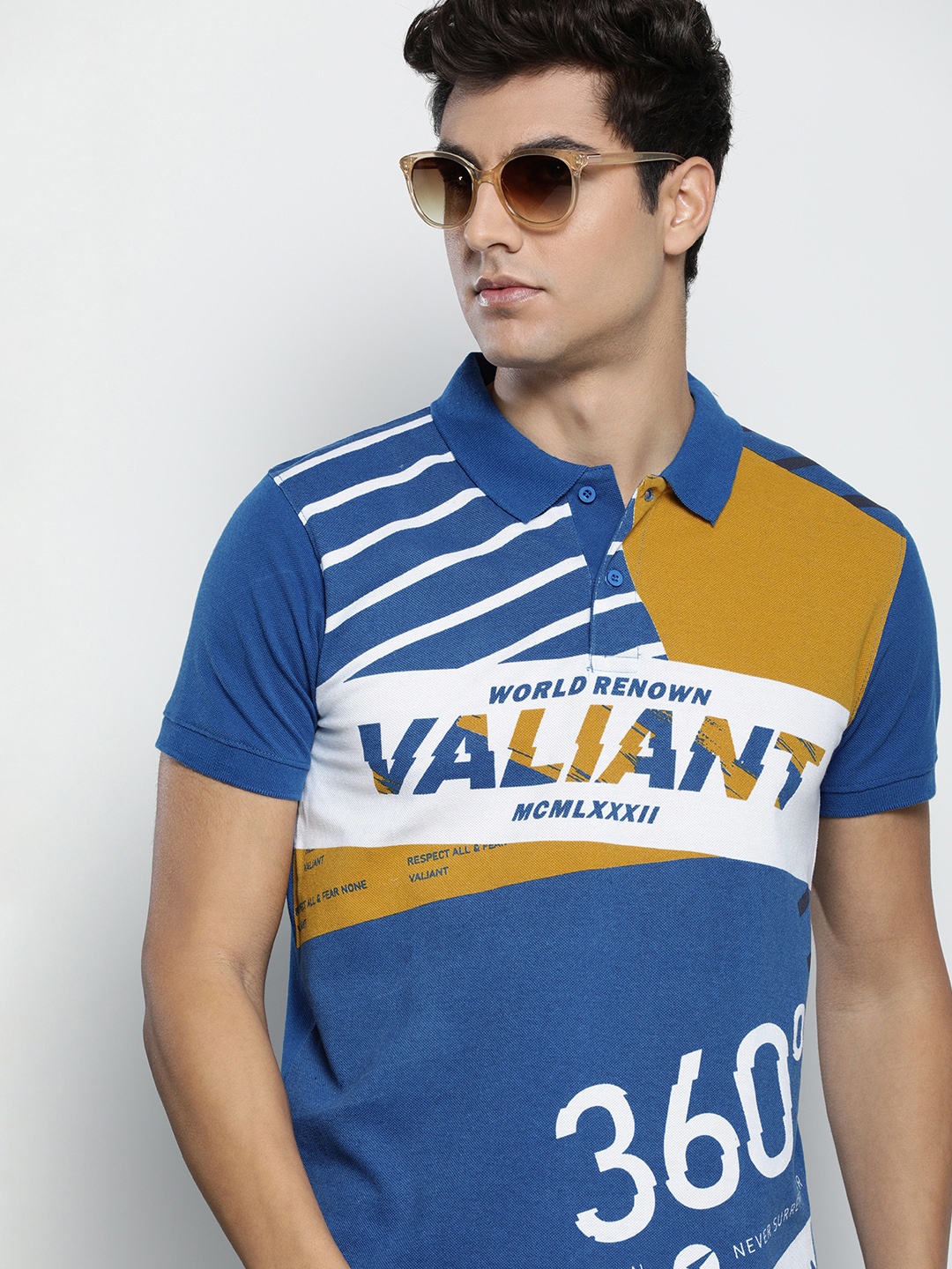 

The Indian Garage Co Colourblocked Polo Collar T-shirt, Blue