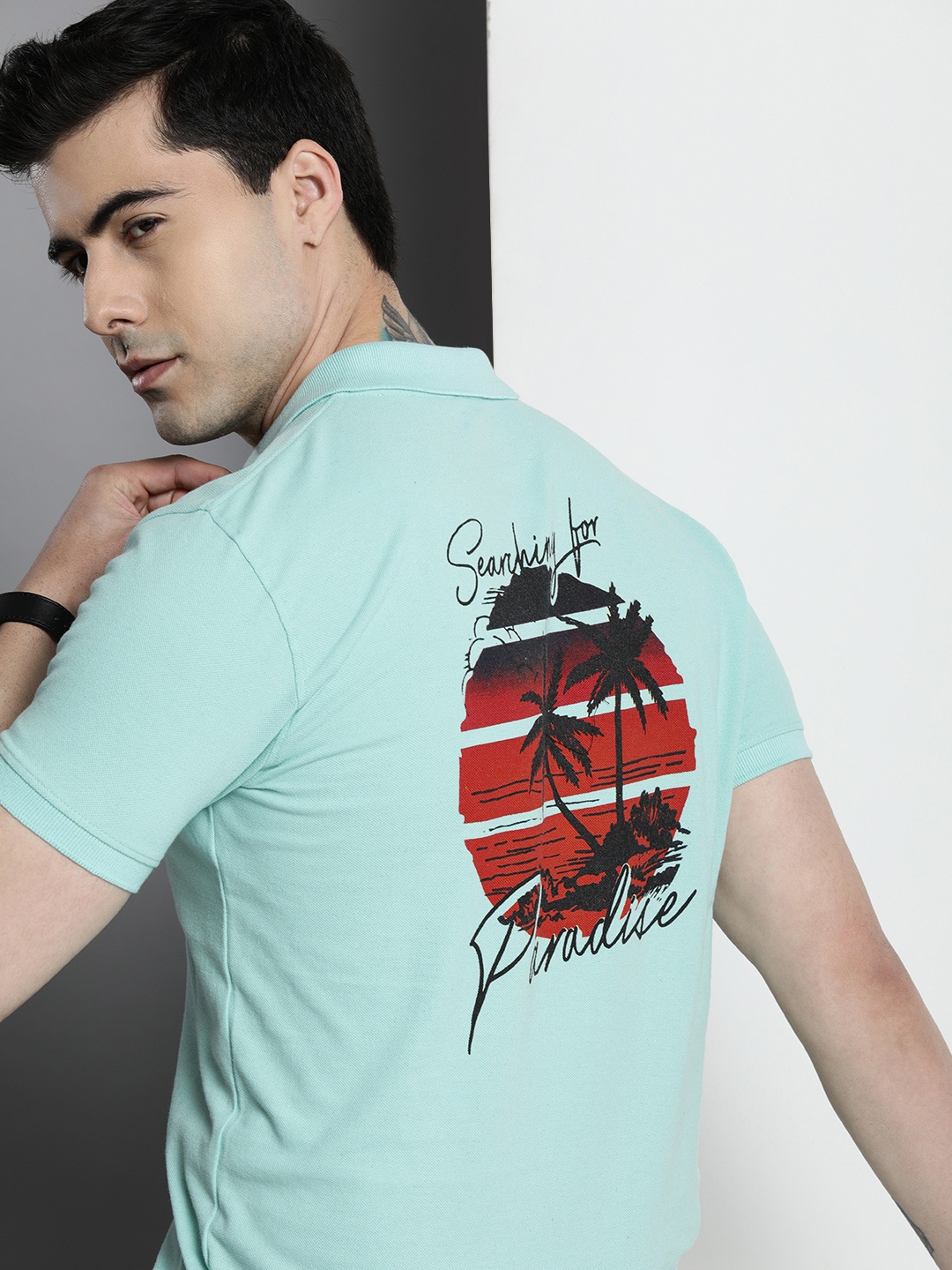 

The Indian Garage Co Graphic Printed Polo Collar T-shirt, Green