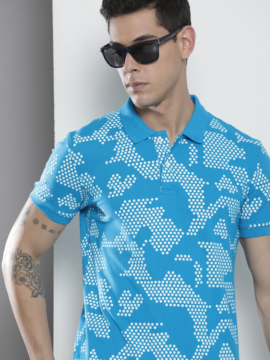 

The Indian Garage Co Men Printed Polo Collar T-shirt, Blue
