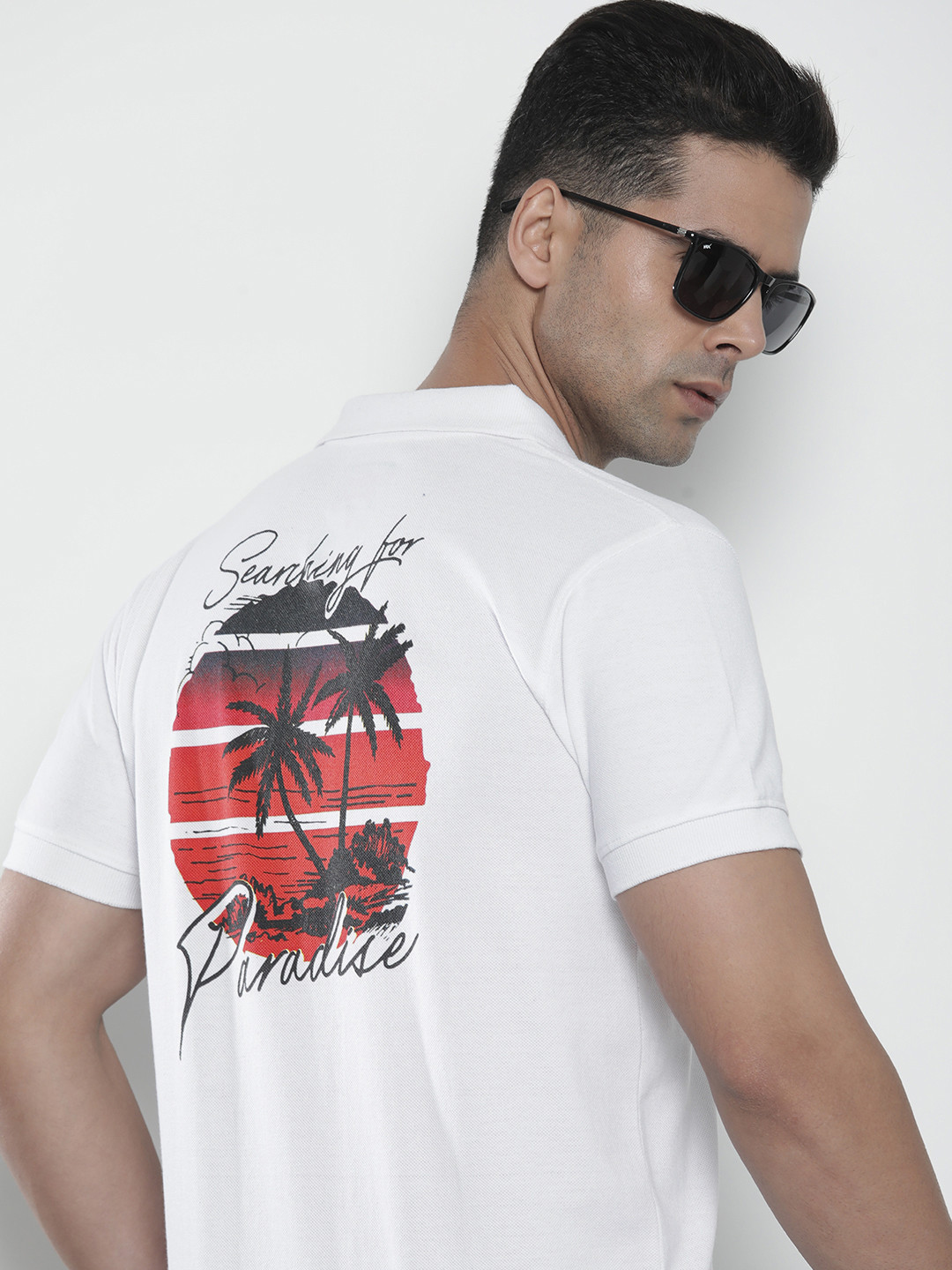 

The Indian Garage Co Men Printed Polo Collar T-shirt, White