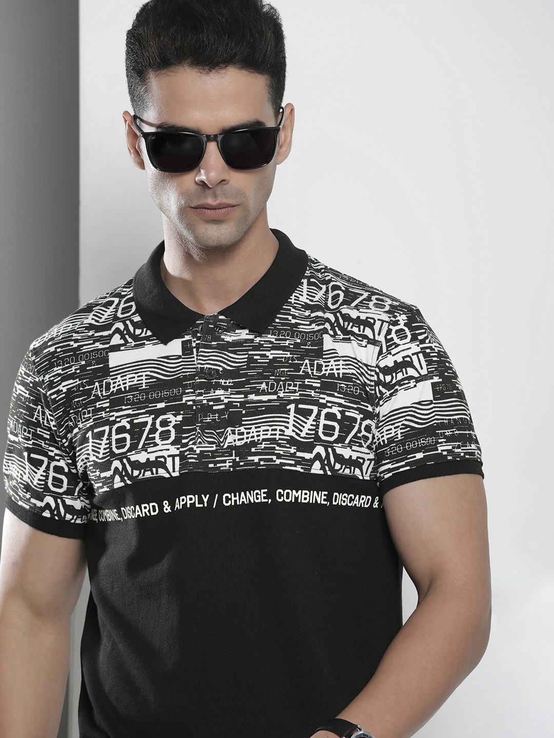 

The Indian Garage Co Men White Printed Polo Collar T-shirt