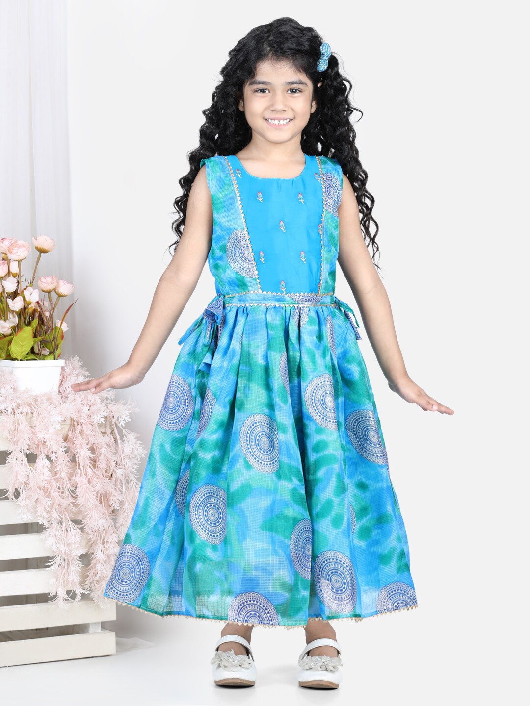

Kinder Kids Girls Blue Embroidered Ethnic Maxi Dress
