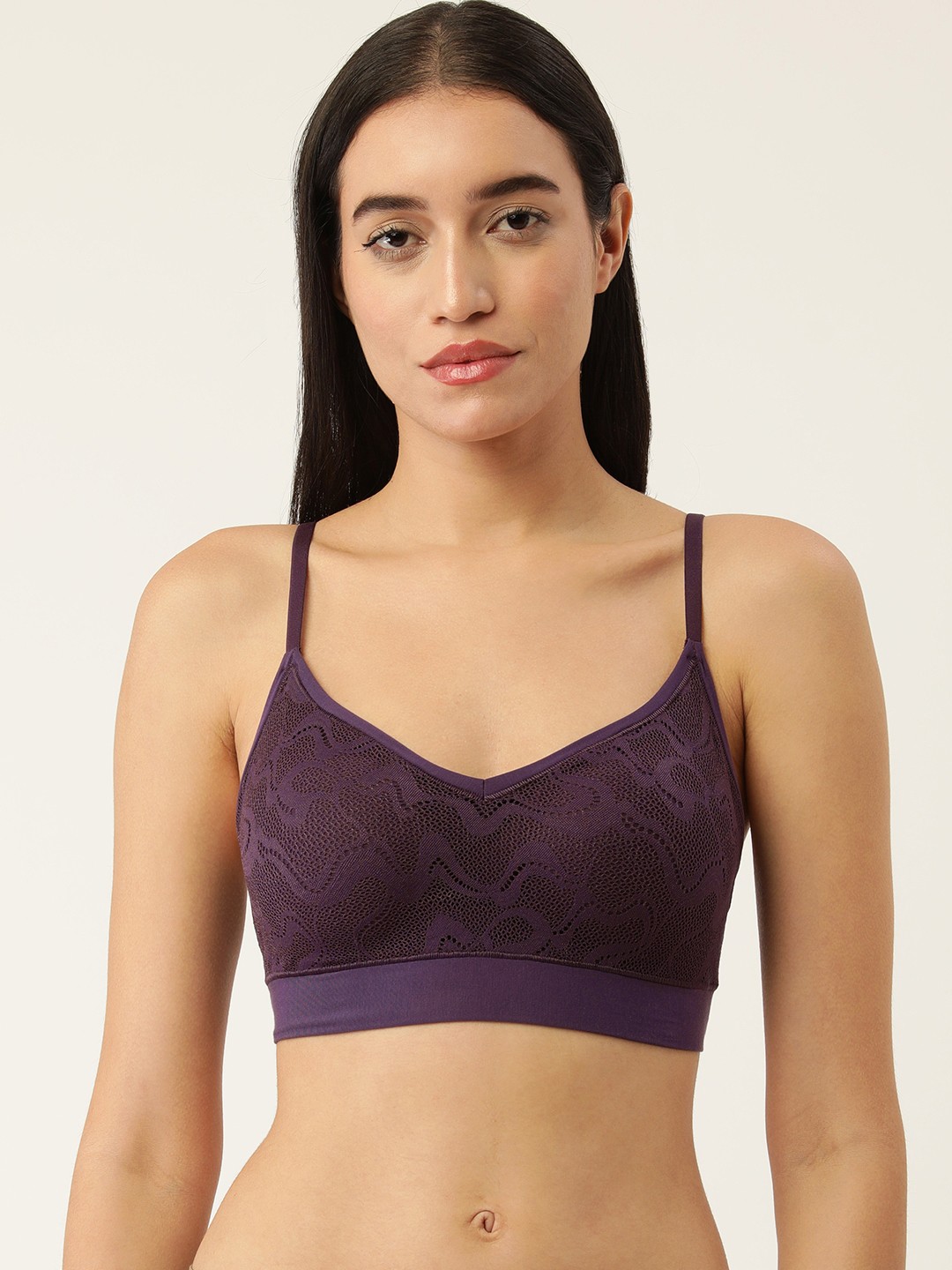 

Sloggi Woman Removable Padded Wireless Soft Reversible Lacy Slipon Bralette, Purple