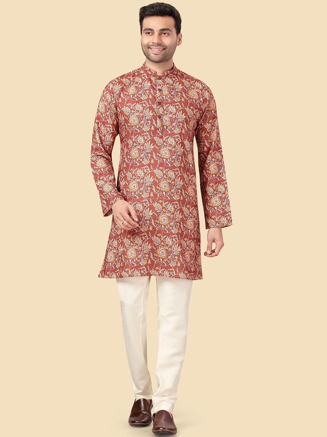 

HERE&NOW Men Maroon Floral Kurta