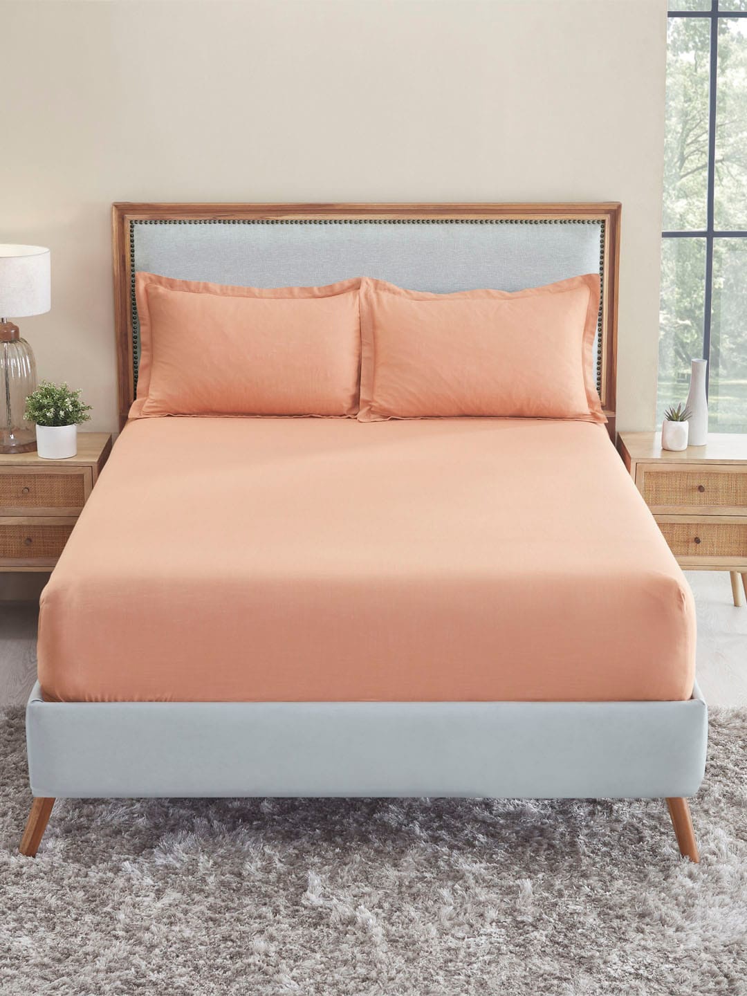 

MYTRIDENT Orange 150 TC King Bedsheet with 2 Pillow Covers
