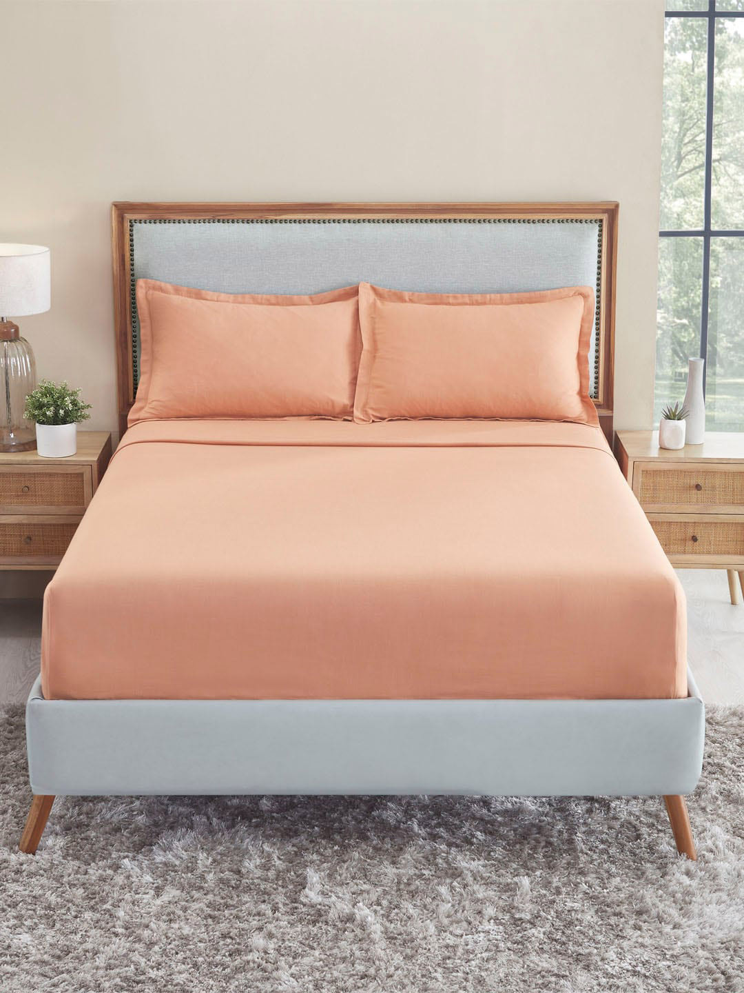 

MYTRIDENT Orange 150 TC King Bedsheet with 2 Pillow Covers