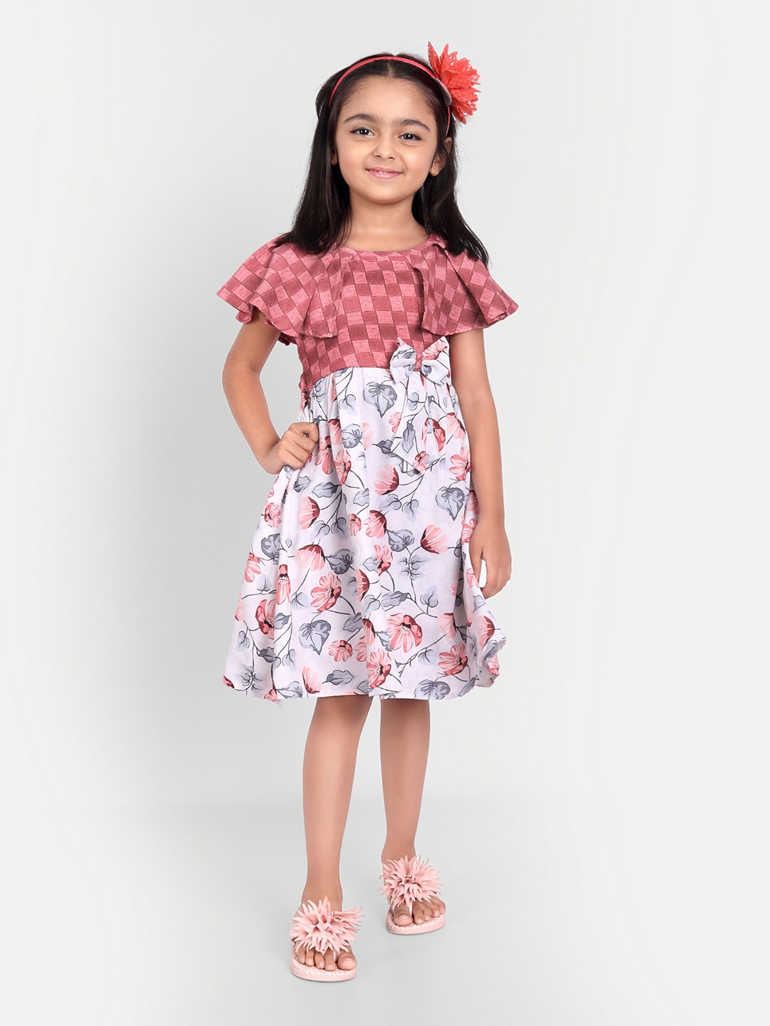 

MYY Girls Red & White Floral Print Crepe Dress