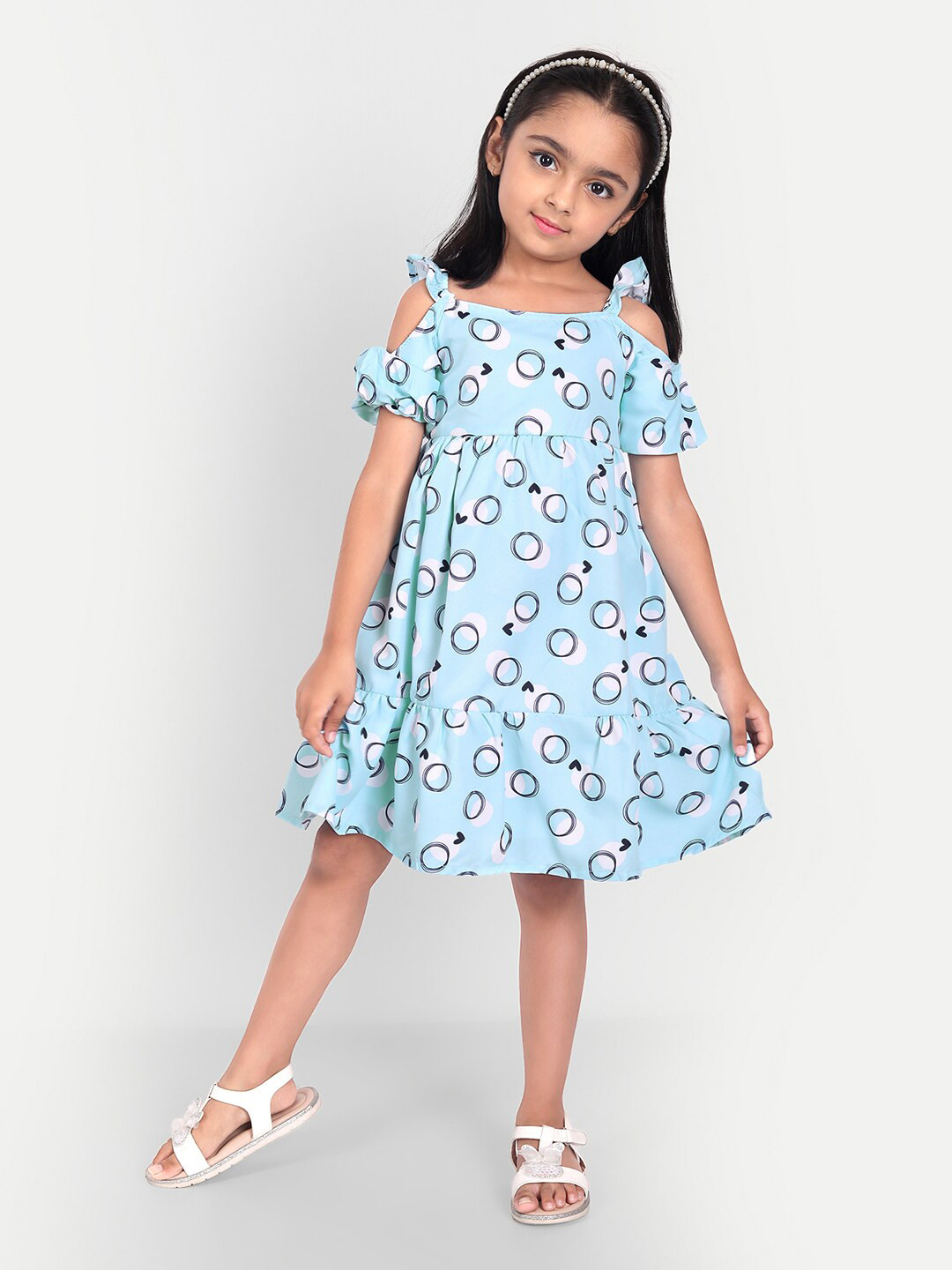

MYY Girls Blue Crepe A-Line Printed Dress