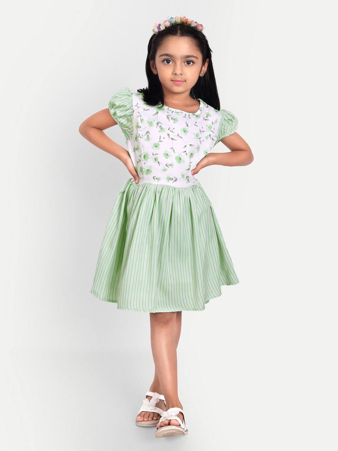 

MYY Green Floral Crepe Dress