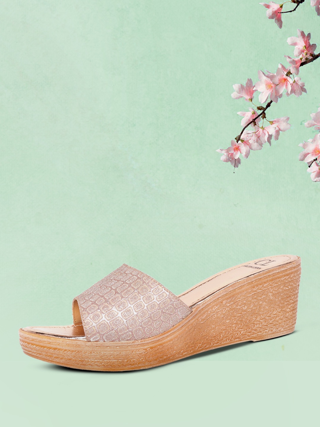

Carlton London Women Rose Gold Shimmery Croc Textured Wedge Heels