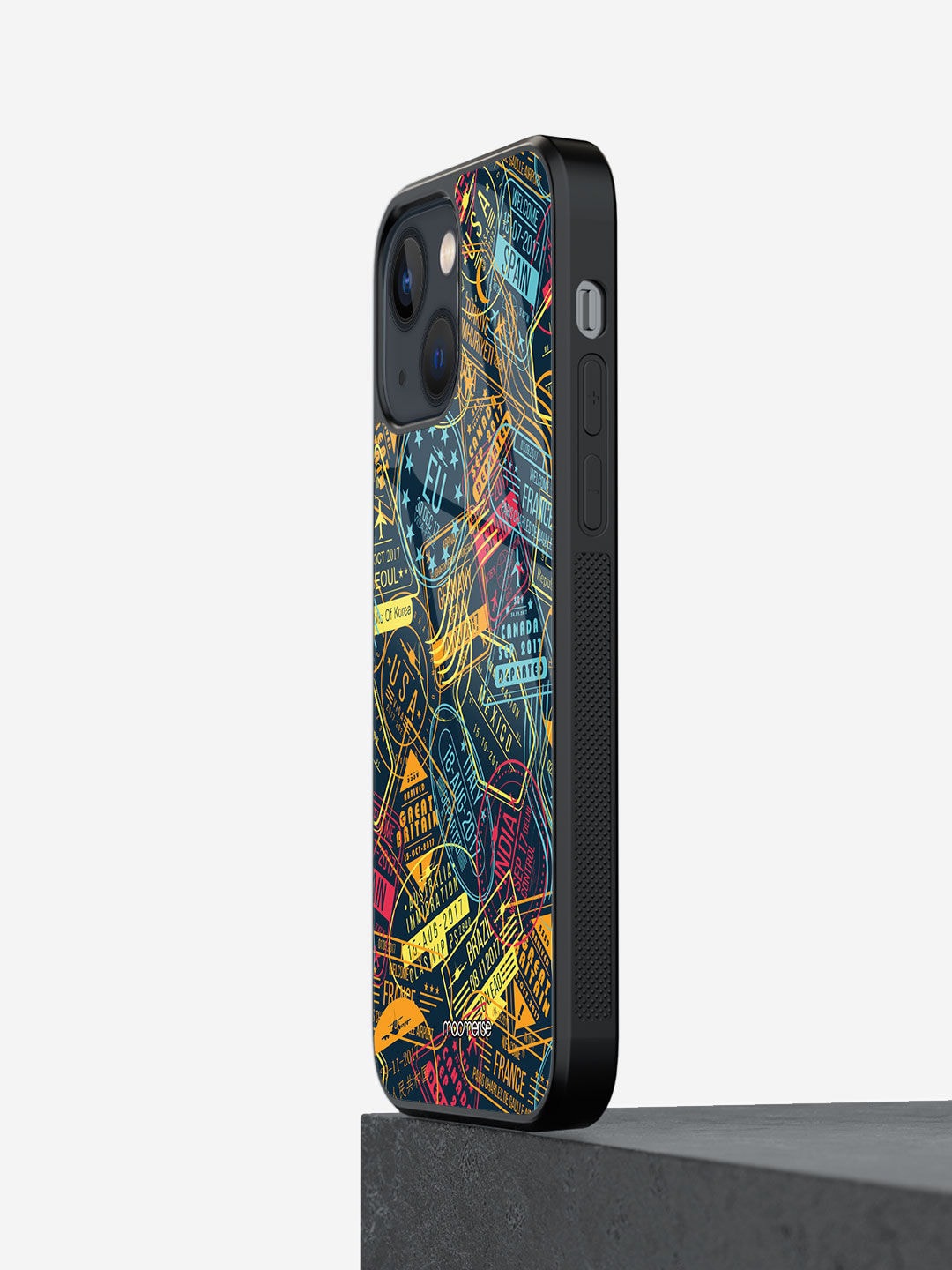 

macmerise Yellow & Blue Printed Glass Iphone 13 Mini Back Case