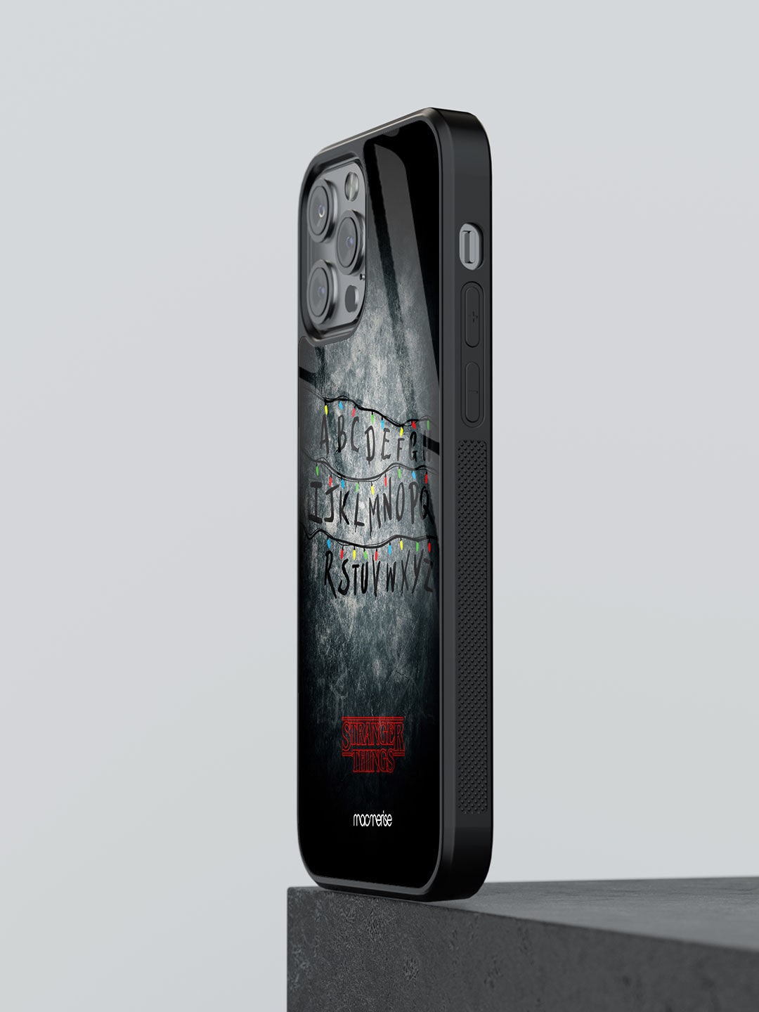

macmerise Black & Grey Quirky Printed Glass iPhone 13 Pro Back Case