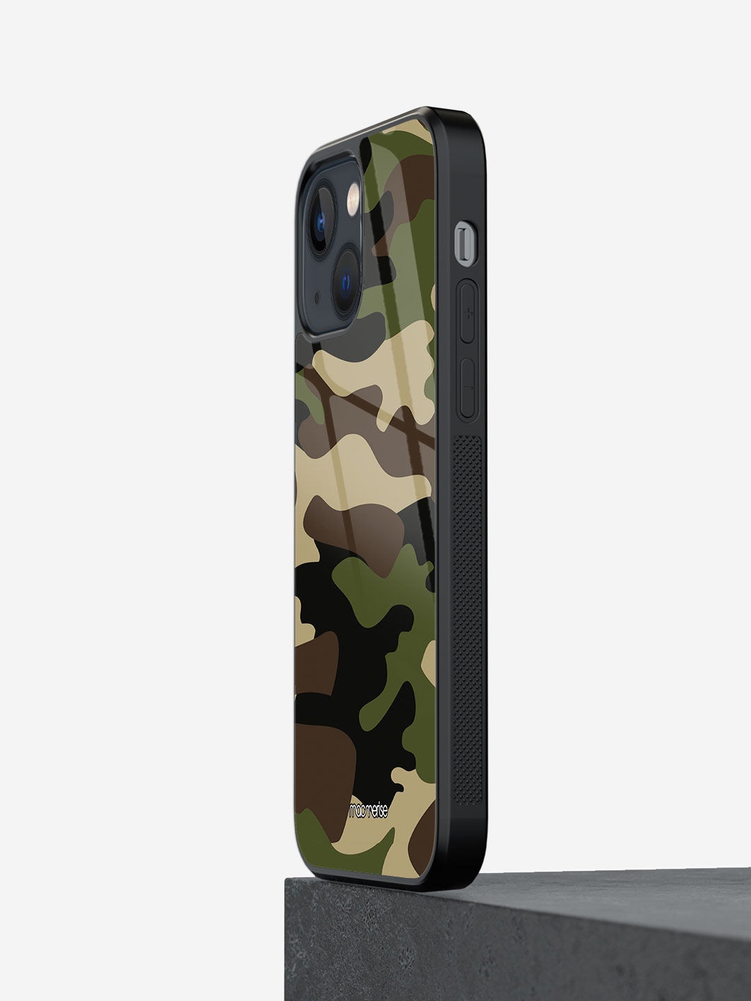 

macmerise Olive-Green Camo Printed Iphone 13 Glass Mobile Case