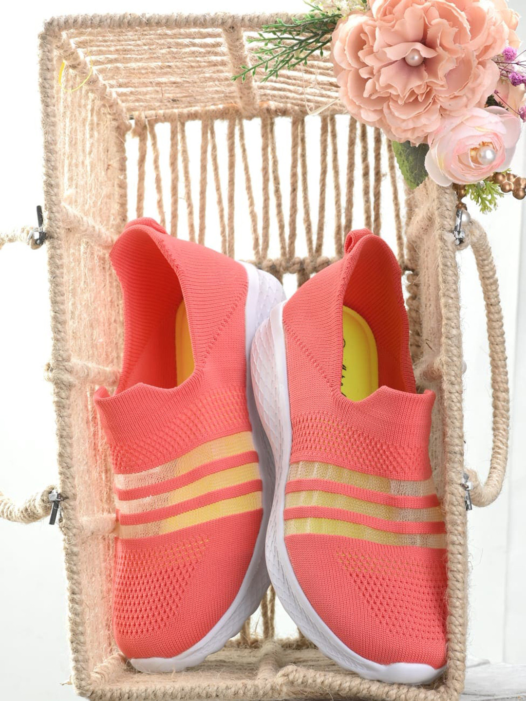 

Mast & Harbour Women Pink Striped Slip-On Sneakers