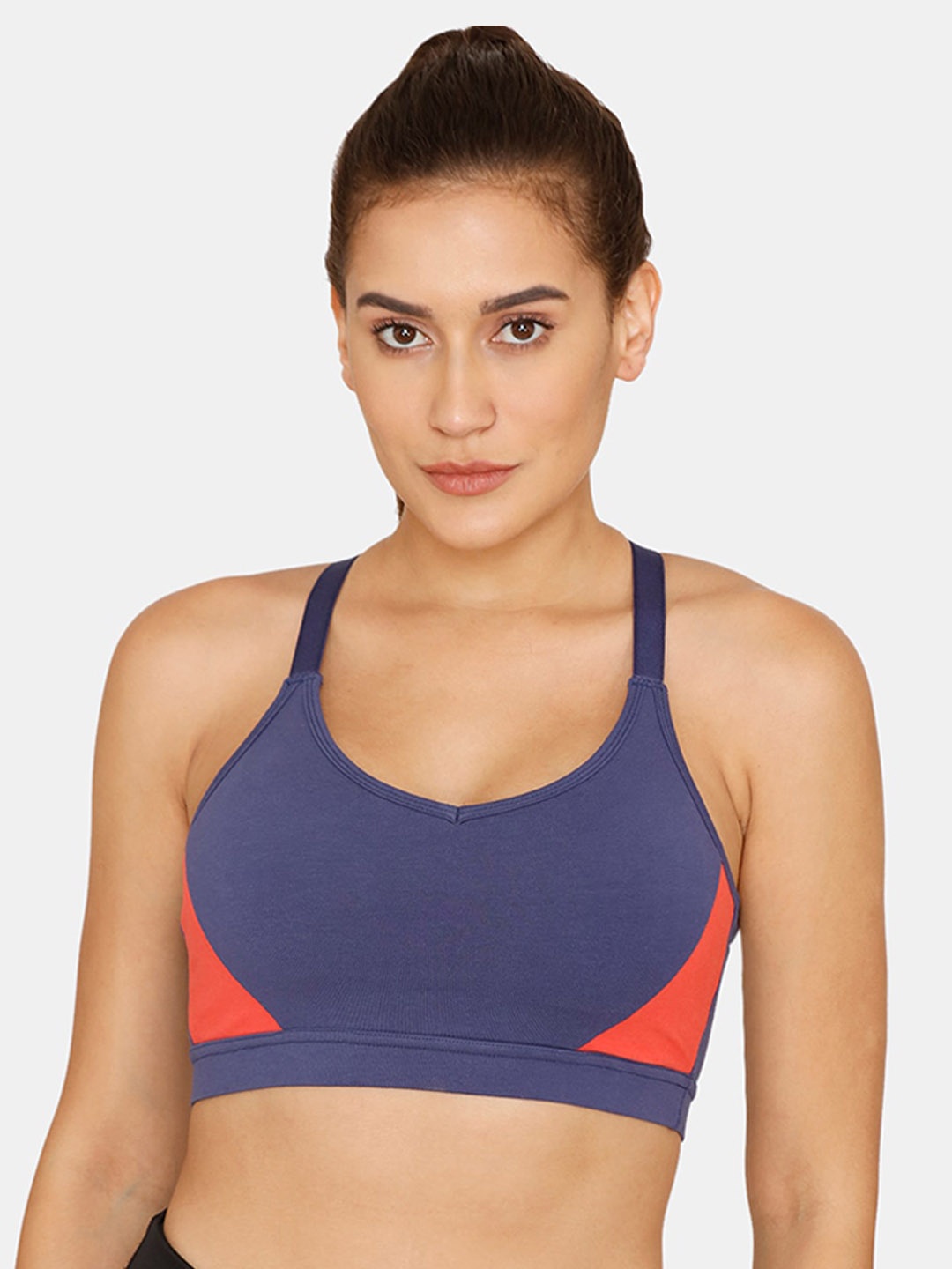 

Zelocity by Zivame Blue & Orange Colourblocked Sports Bra