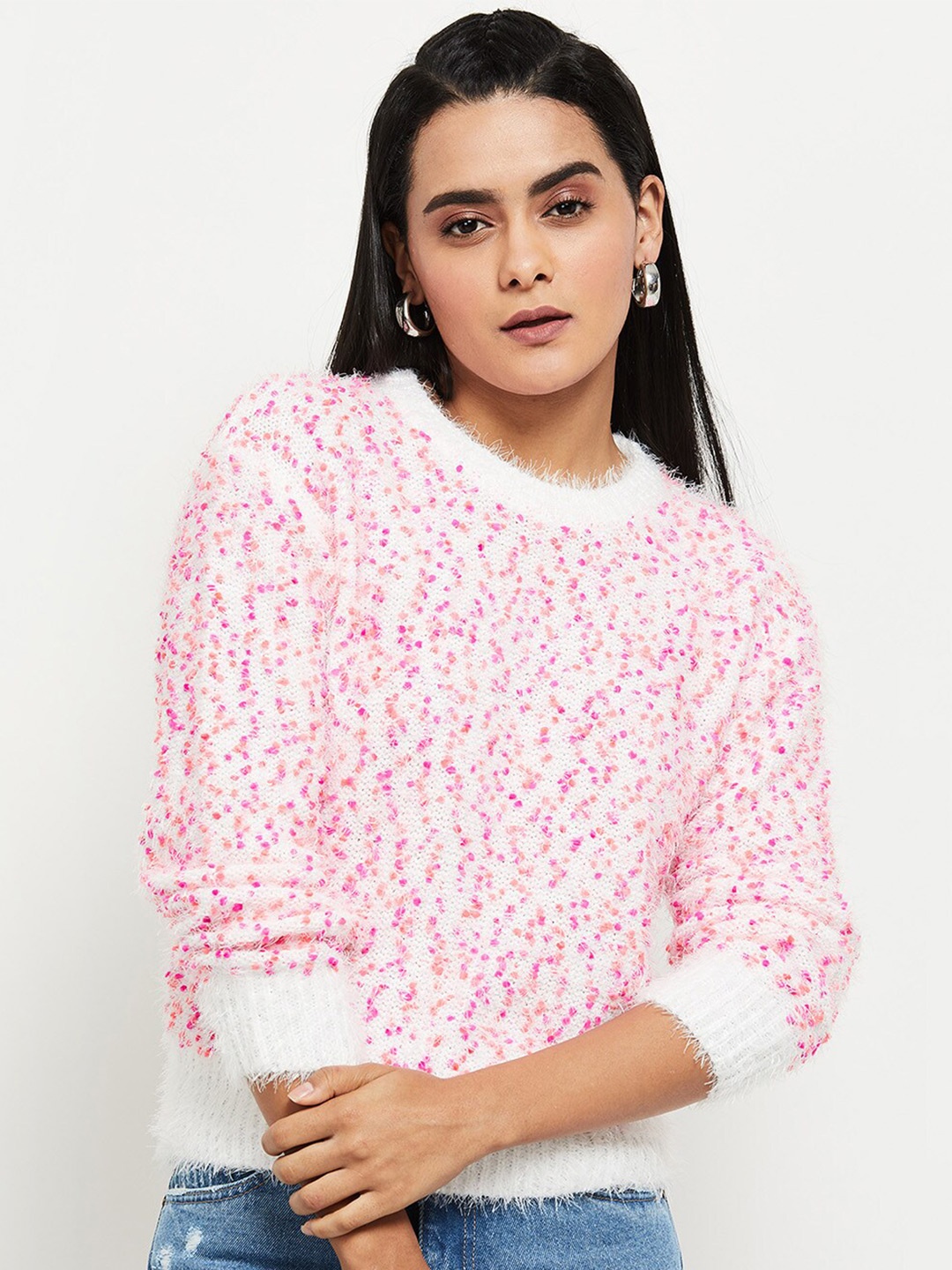 

max Women Cream-Coloured & Pink Boucle Pullover