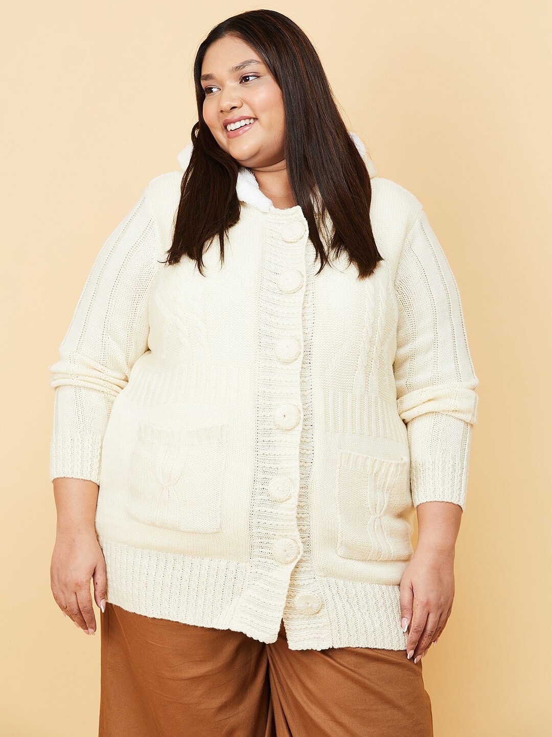 

max Plus Size Women Off White Acrylic Cardigan