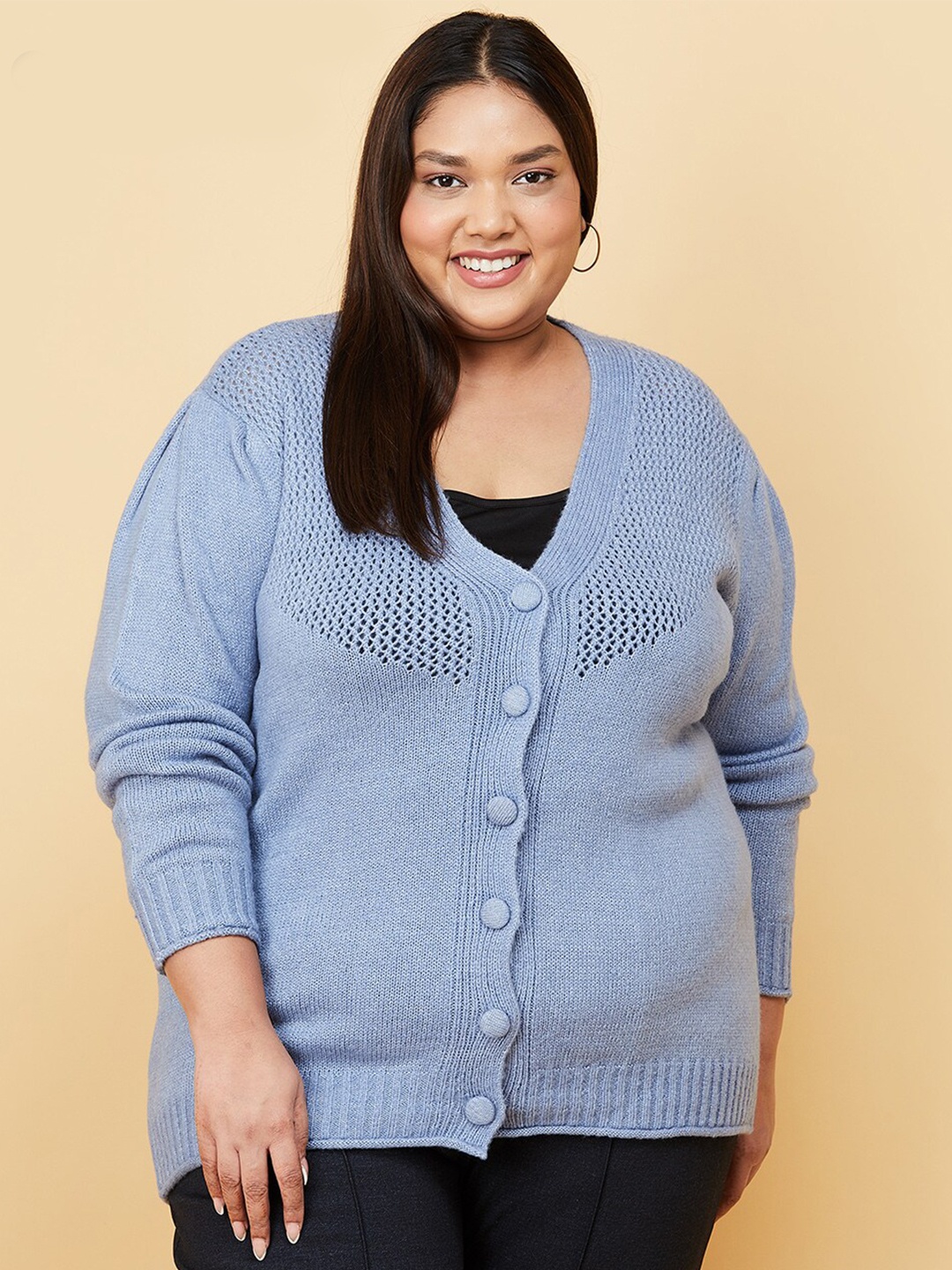 

max Plus Size Women Blue Cable Knit Cardigan