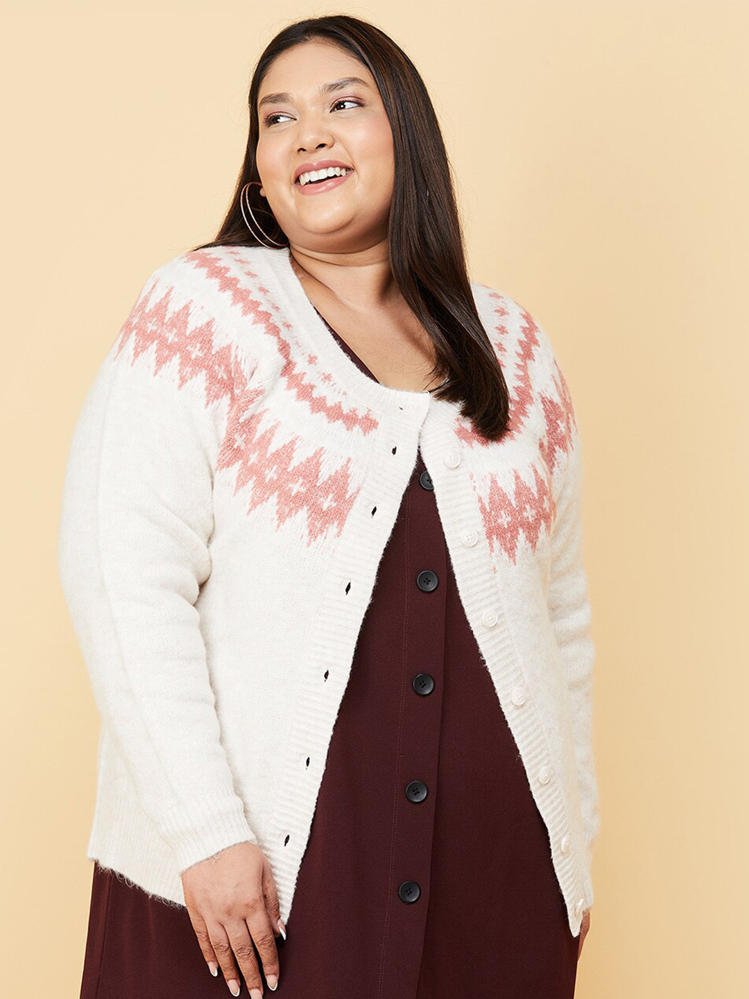 

max Women Plus Size Pink & White Printed Cardigan