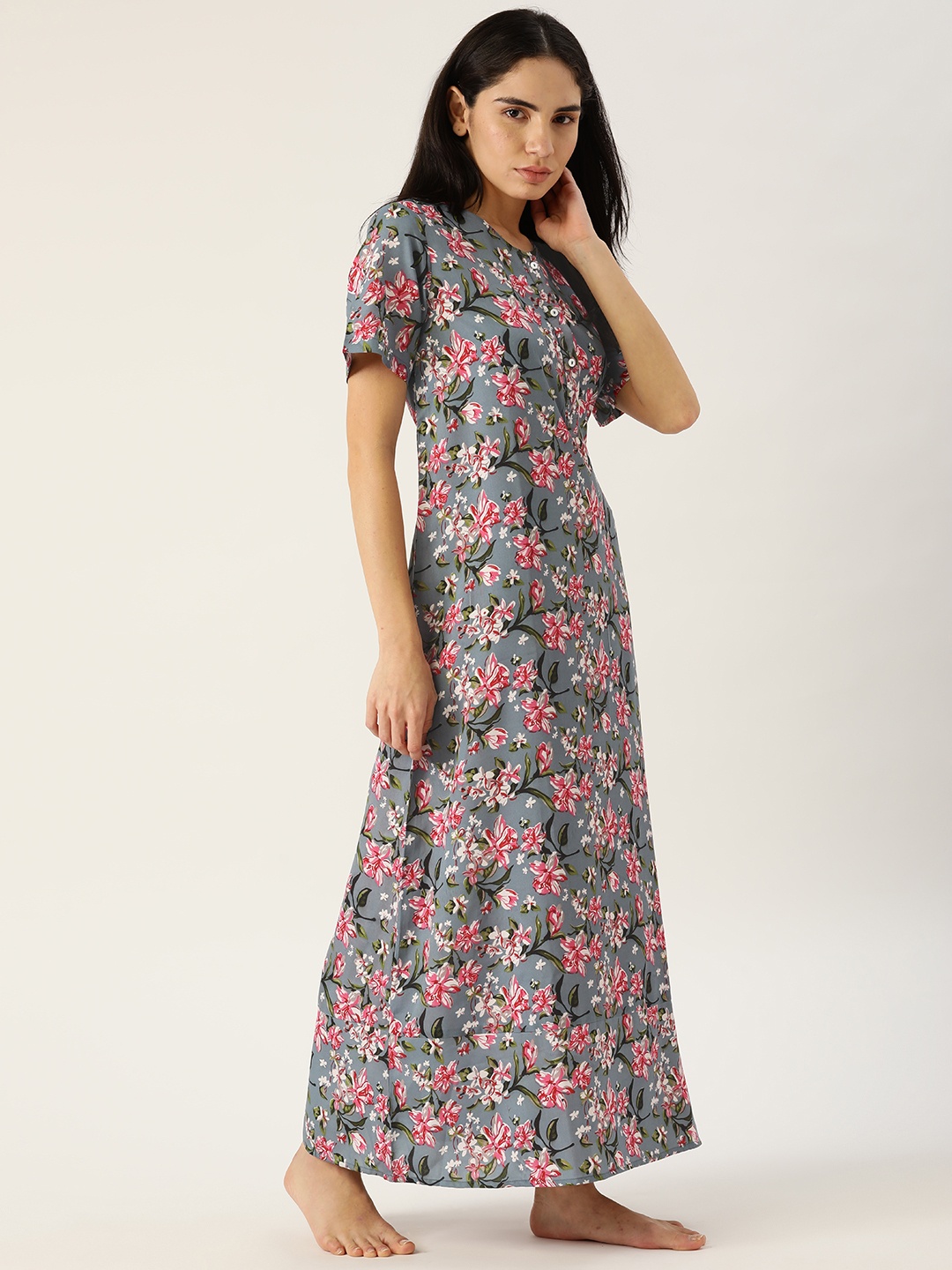 

ETC Grey & Pink Printed Maxi Nightdress