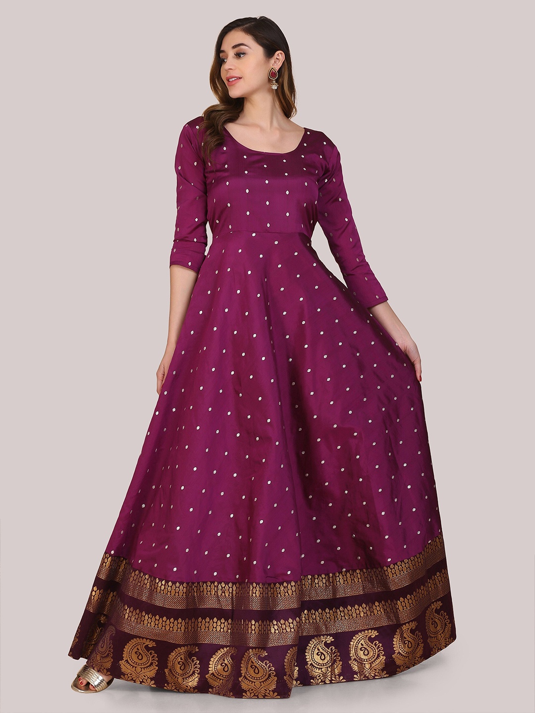 

Atsevam Women Purple Ethnic Motifs Jacquard Ethnic Maxi Dress