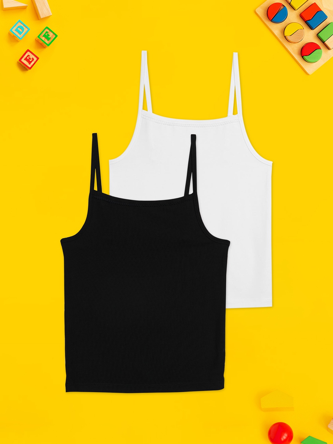 

XY Life Girls Pack Of 2 Black & White Solid Primary Tencel Modal Spaghetti